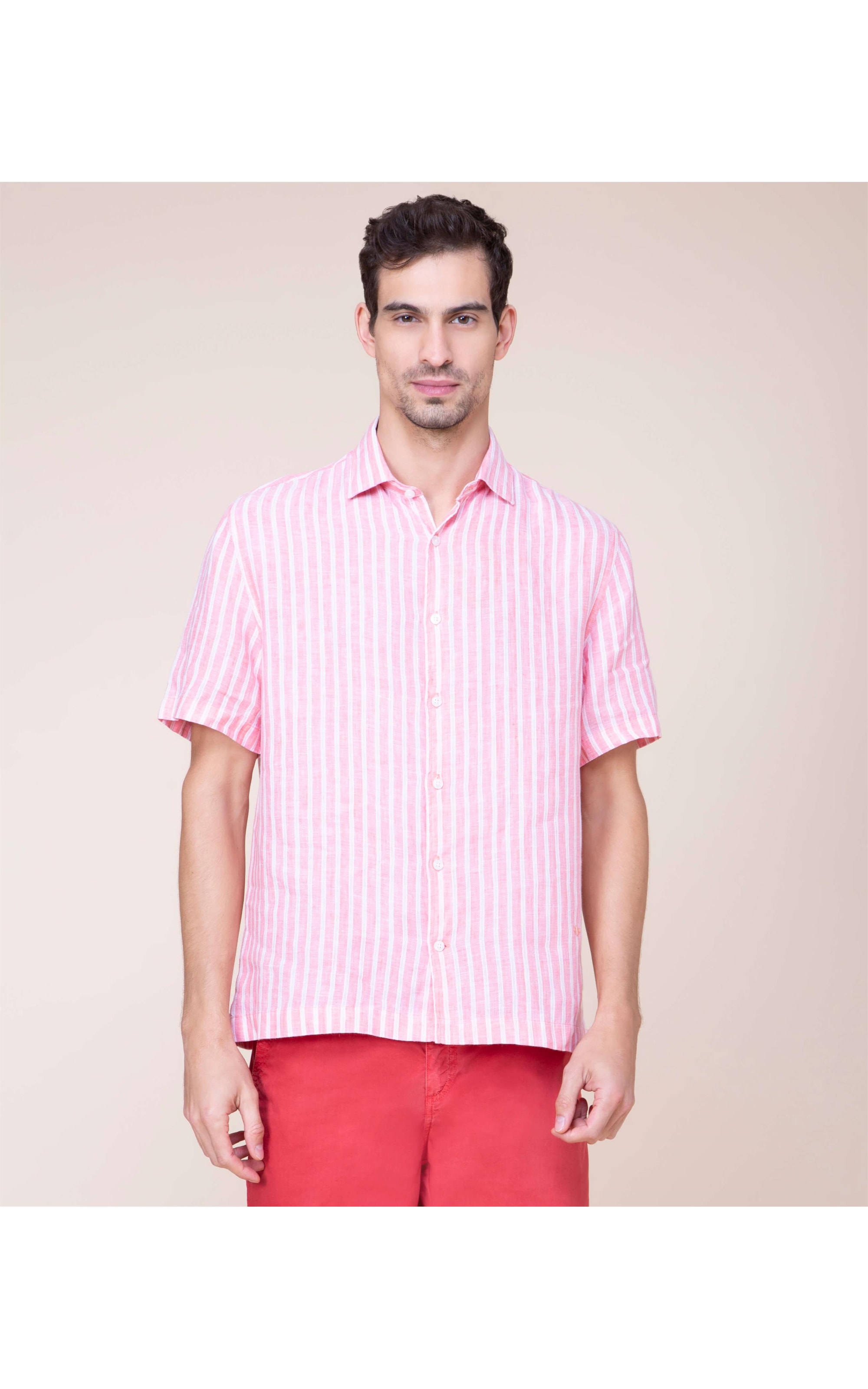 Camisa Puro Linho Gael Listrada Mc Coral