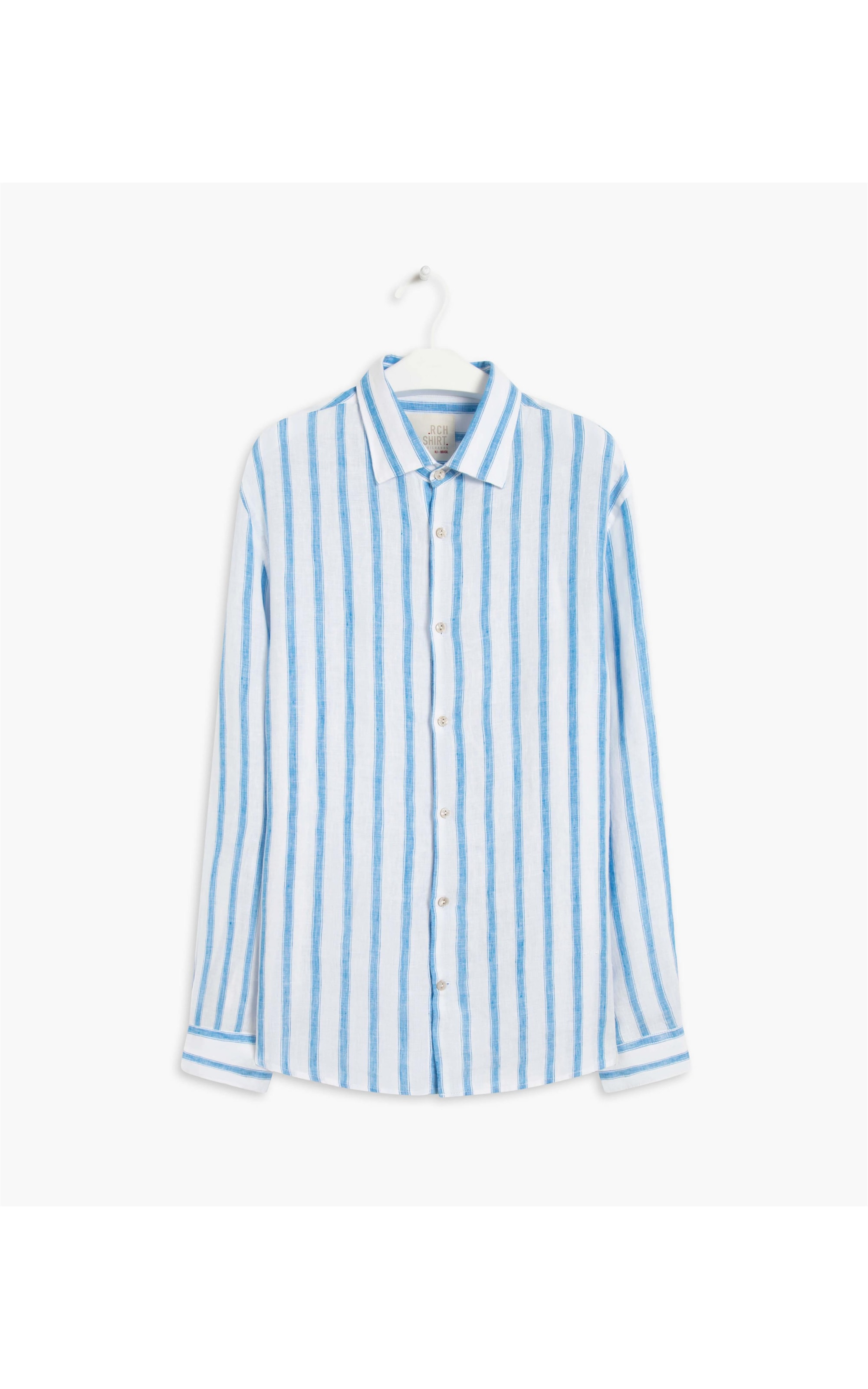 Camisa Puro Linho  João Gabriel Azul Bic