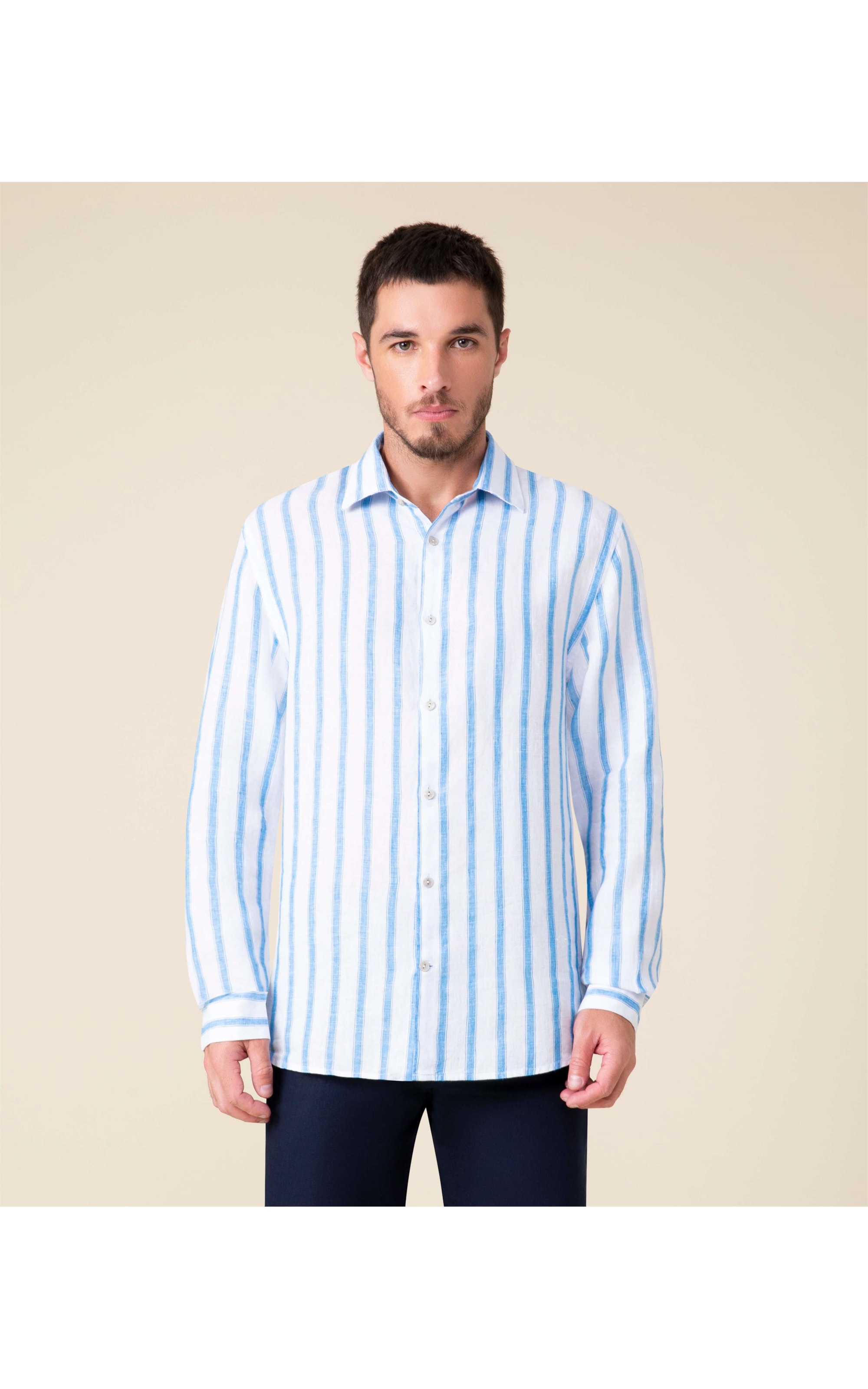 Camisa Puro Linho  João Gabriel Azul Bic