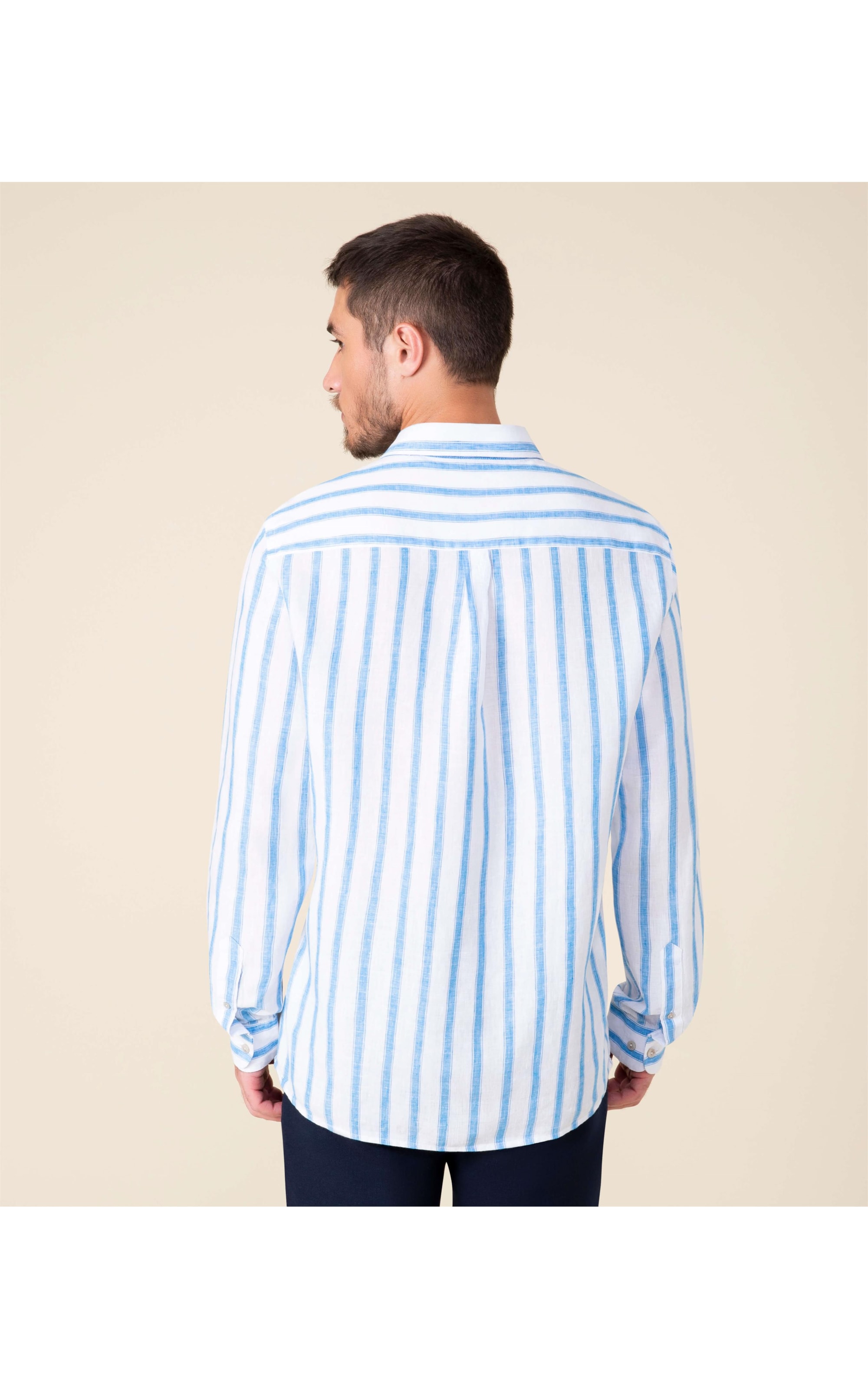 Camisa Puro Linho  João Gabriel Azul Bic