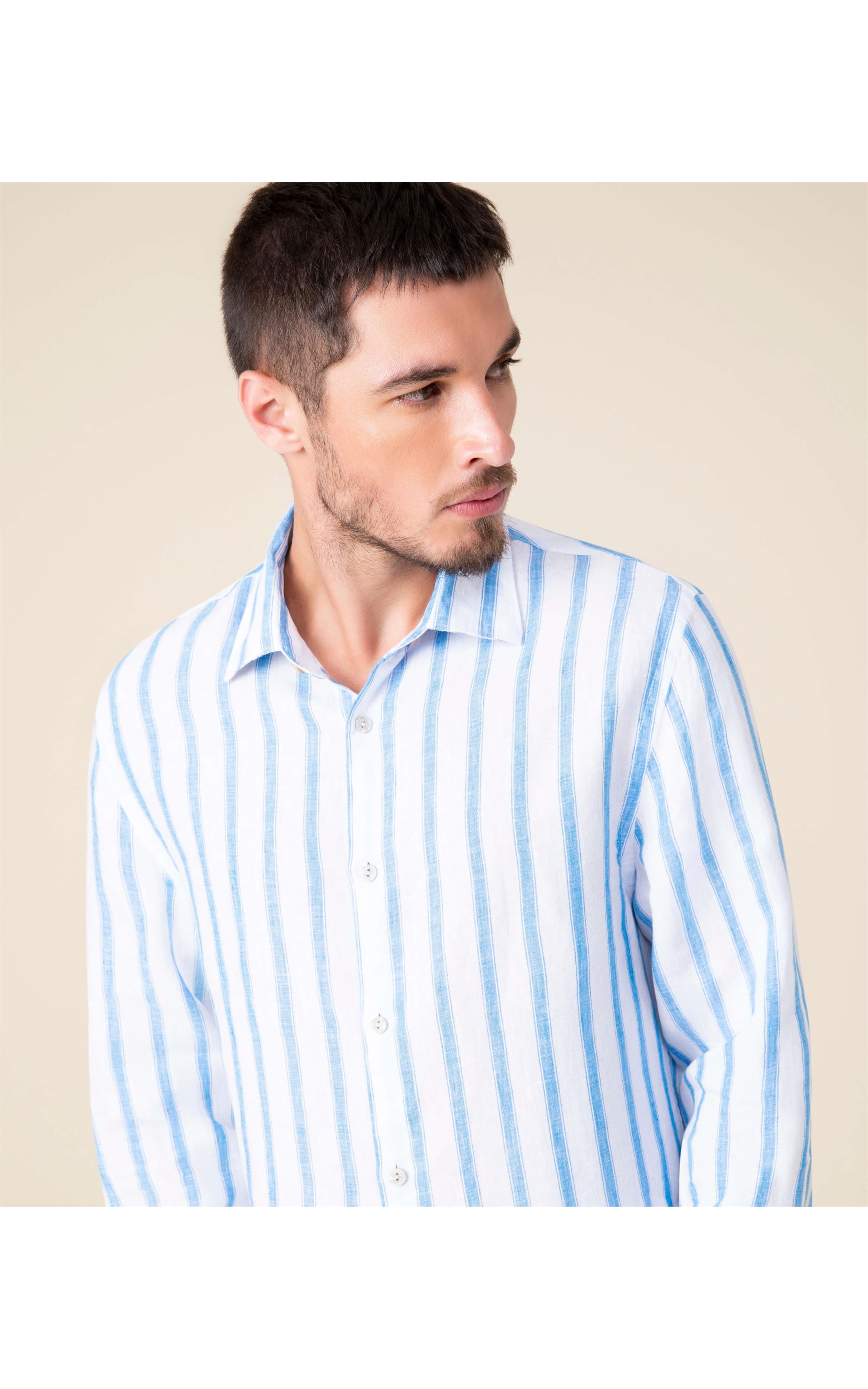 Camisa Puro Linho  João Gabriel Azul Bic