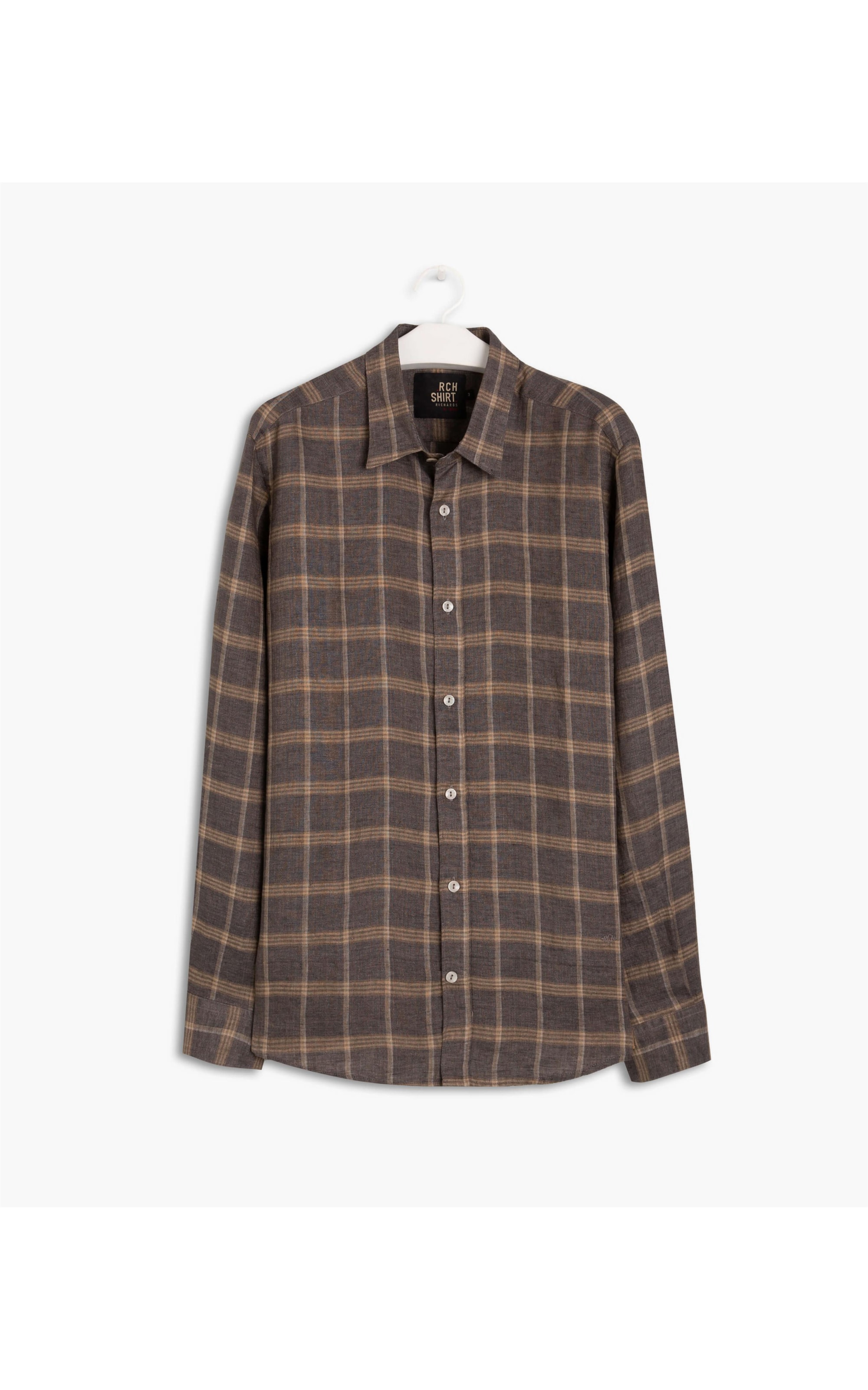 Camisa Puro Linho Júnior Fio Tinto Xadrez Ml Marrom