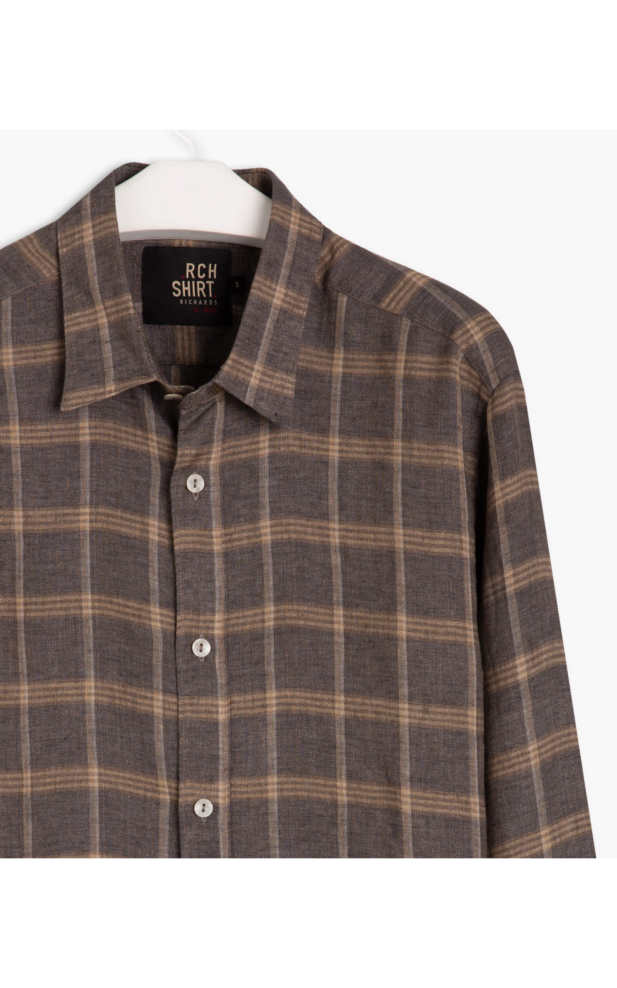 Camisa Puro Linho Júnior Fio Tinto Xadrez Ml Marrom