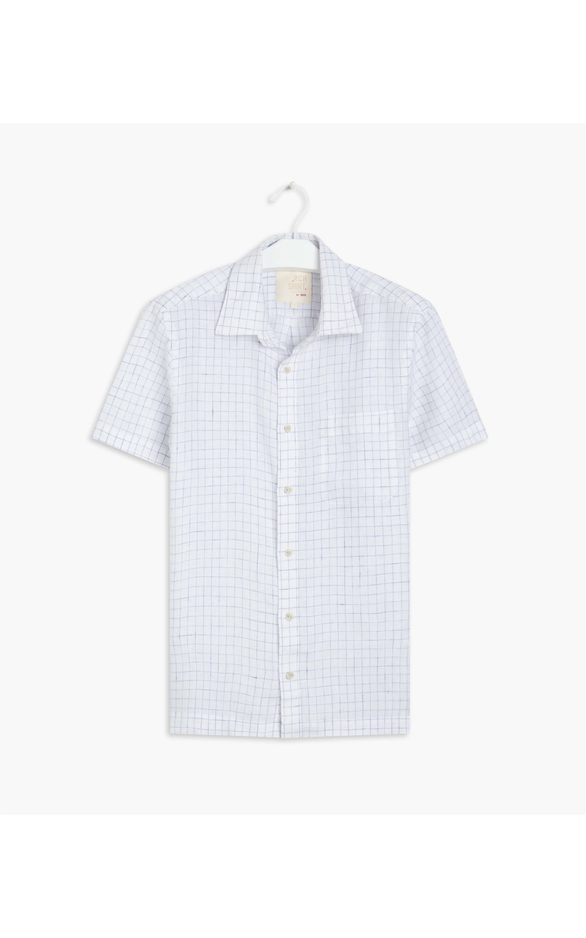 Camisa Puro Linho Leme Xadrez Mc Azul Marinho