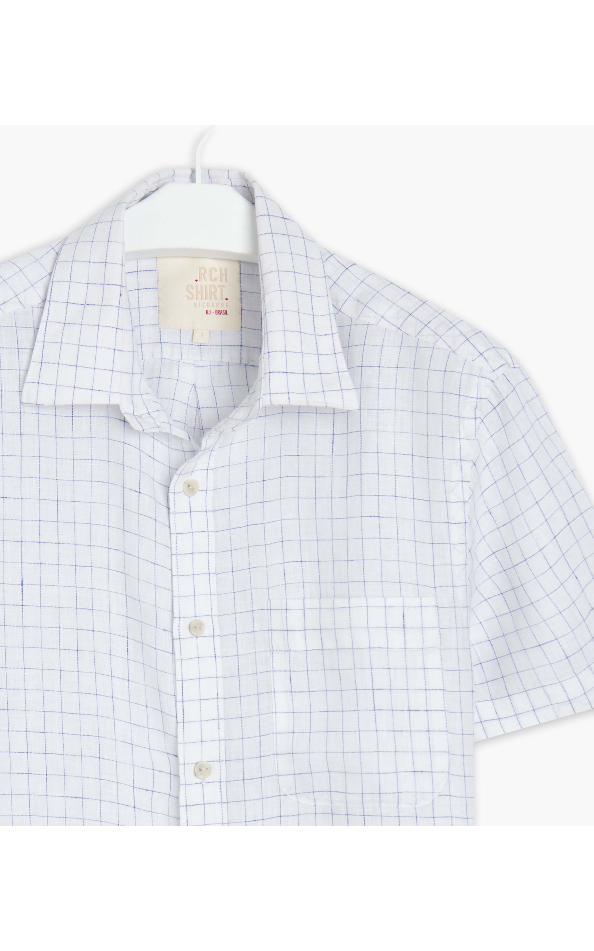 Camisa Puro Linho Leme Xadrez Mc Azul Marinho