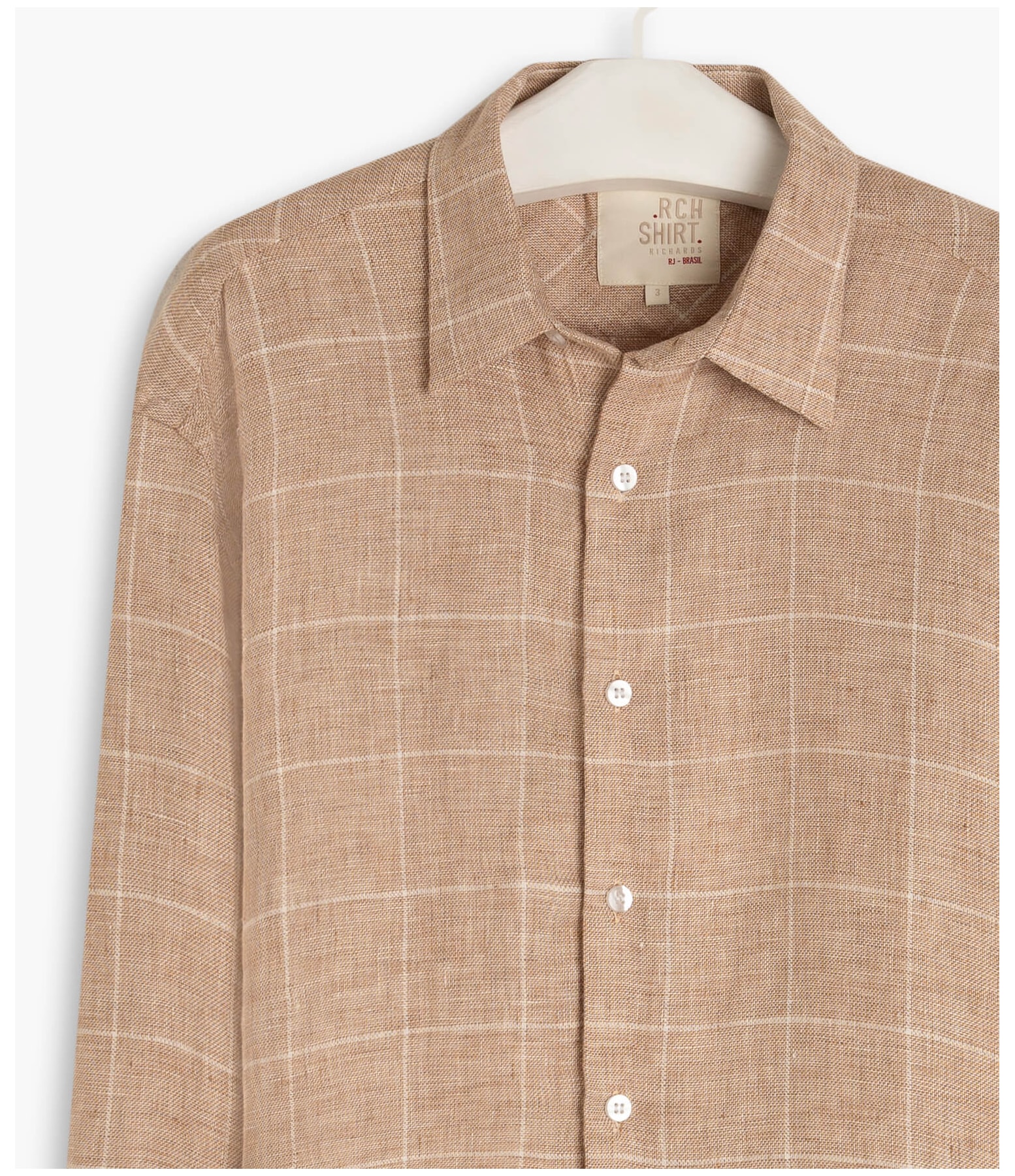 Camisa Puro Linho Linho Checks Ml Camel
