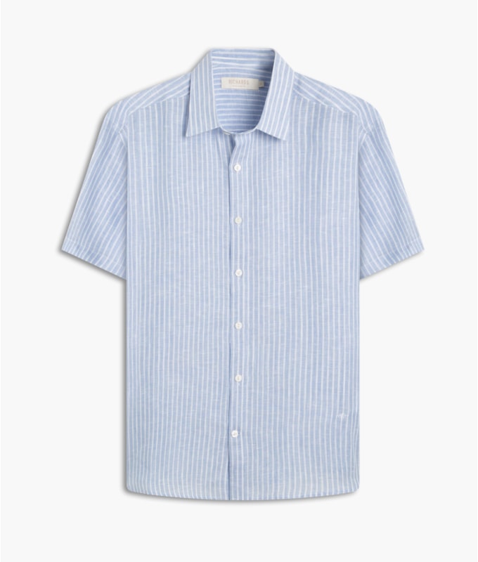 Camisa  Puro Linho  Listrado Azul Bic