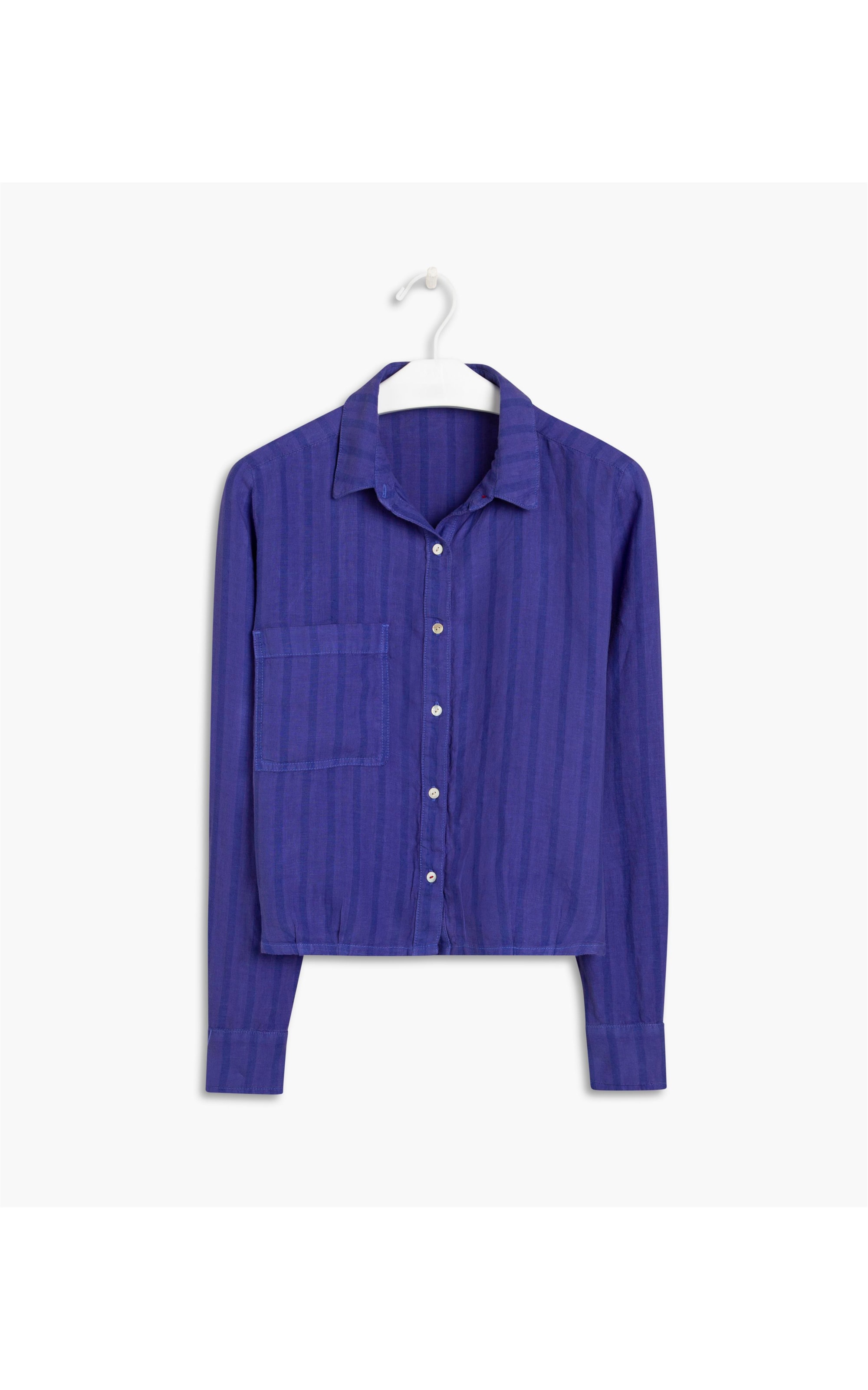 Camisa Puro Linho Mar Listra Larga Tinta Ml Azulão
