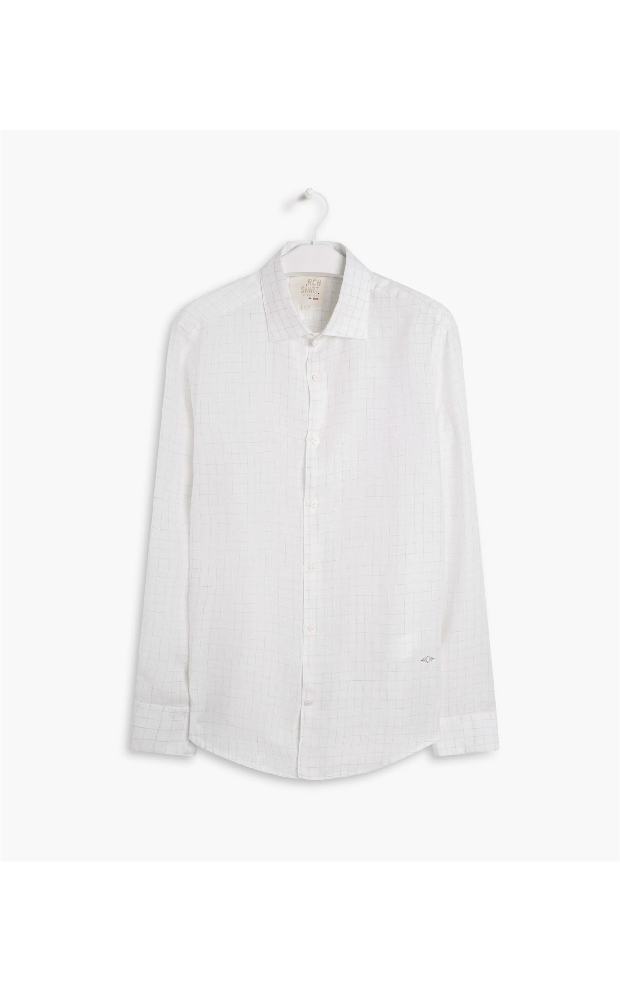 Camisa  Puro Linho Rafi Xadrez Ml Cinza Claro