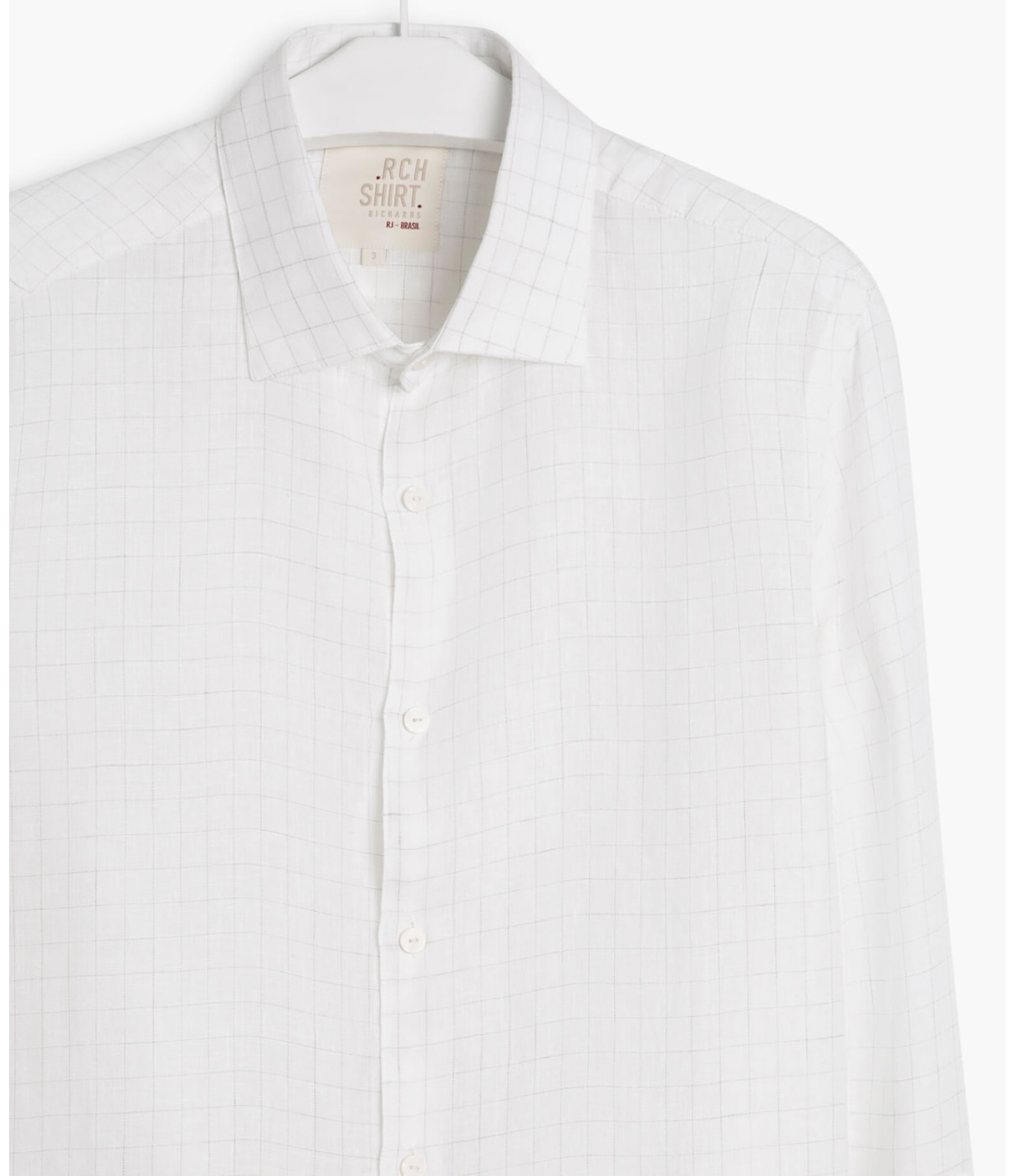 Camisa  Puro Linho Rafi Xadrez Ml Cinza Claro