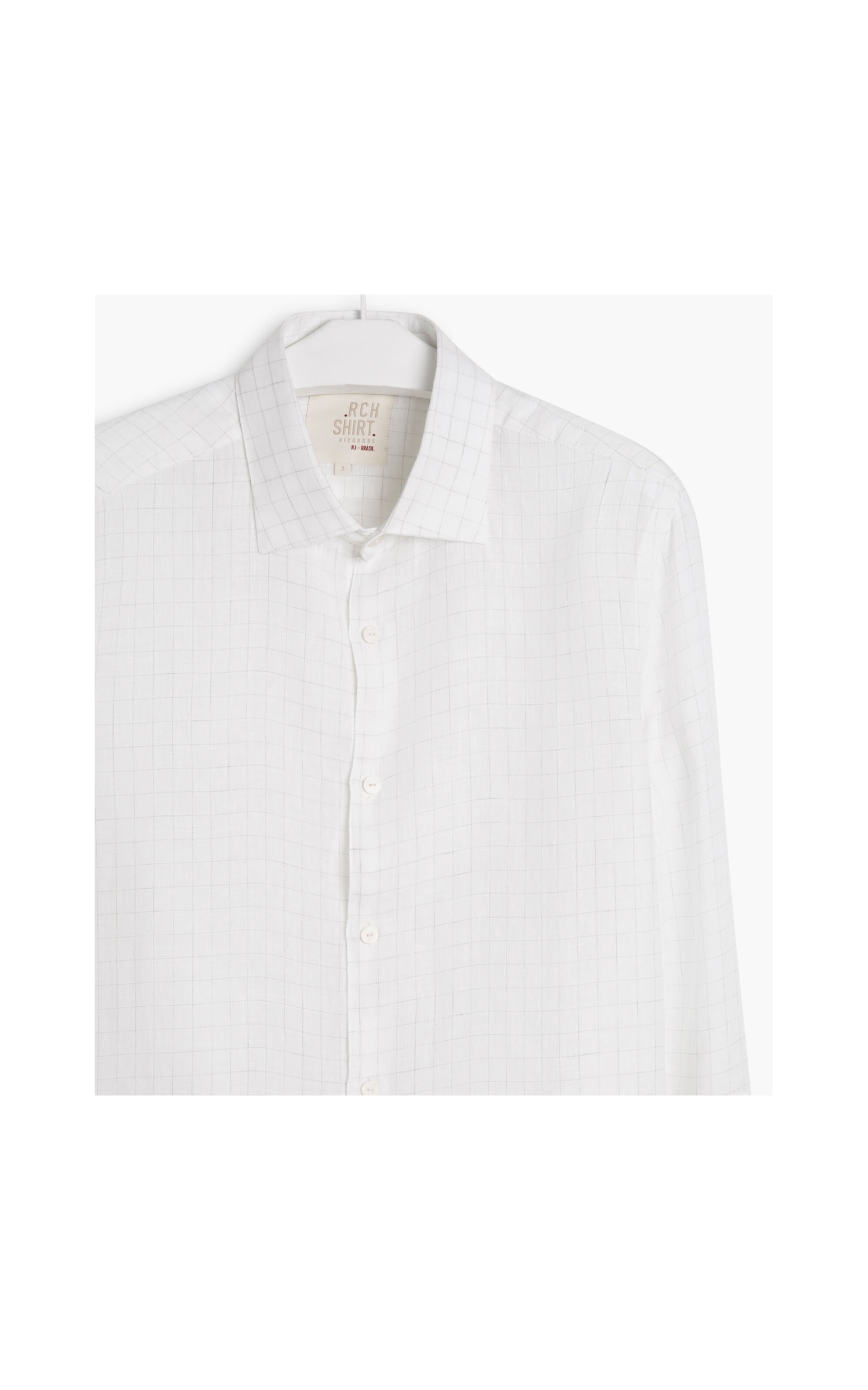 Camisa  Puro Linho Rafi Xadrez Ml Cinza Claro