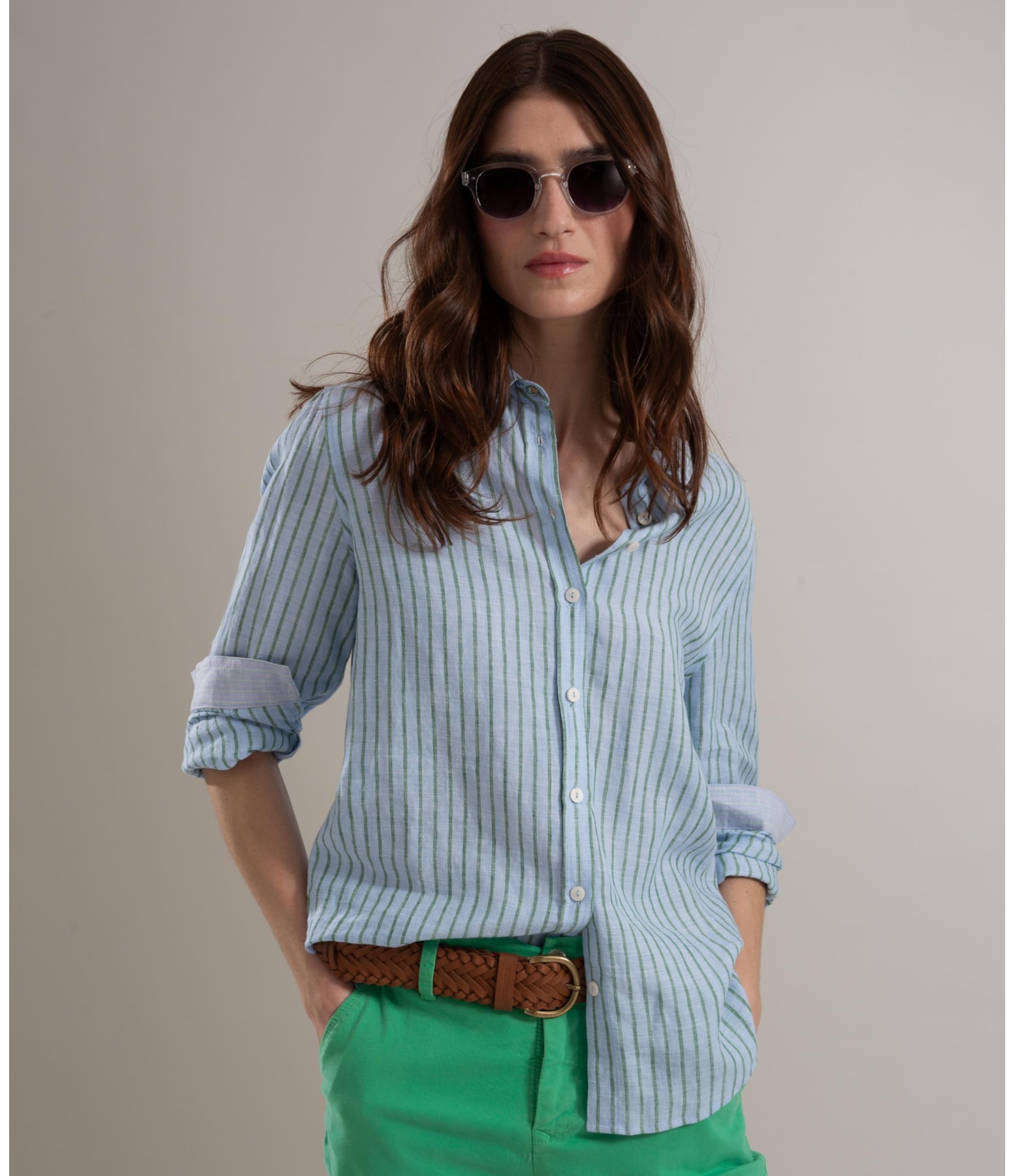 Camisa  Puro Linho Sardenha Stripes Verano Azul Bic