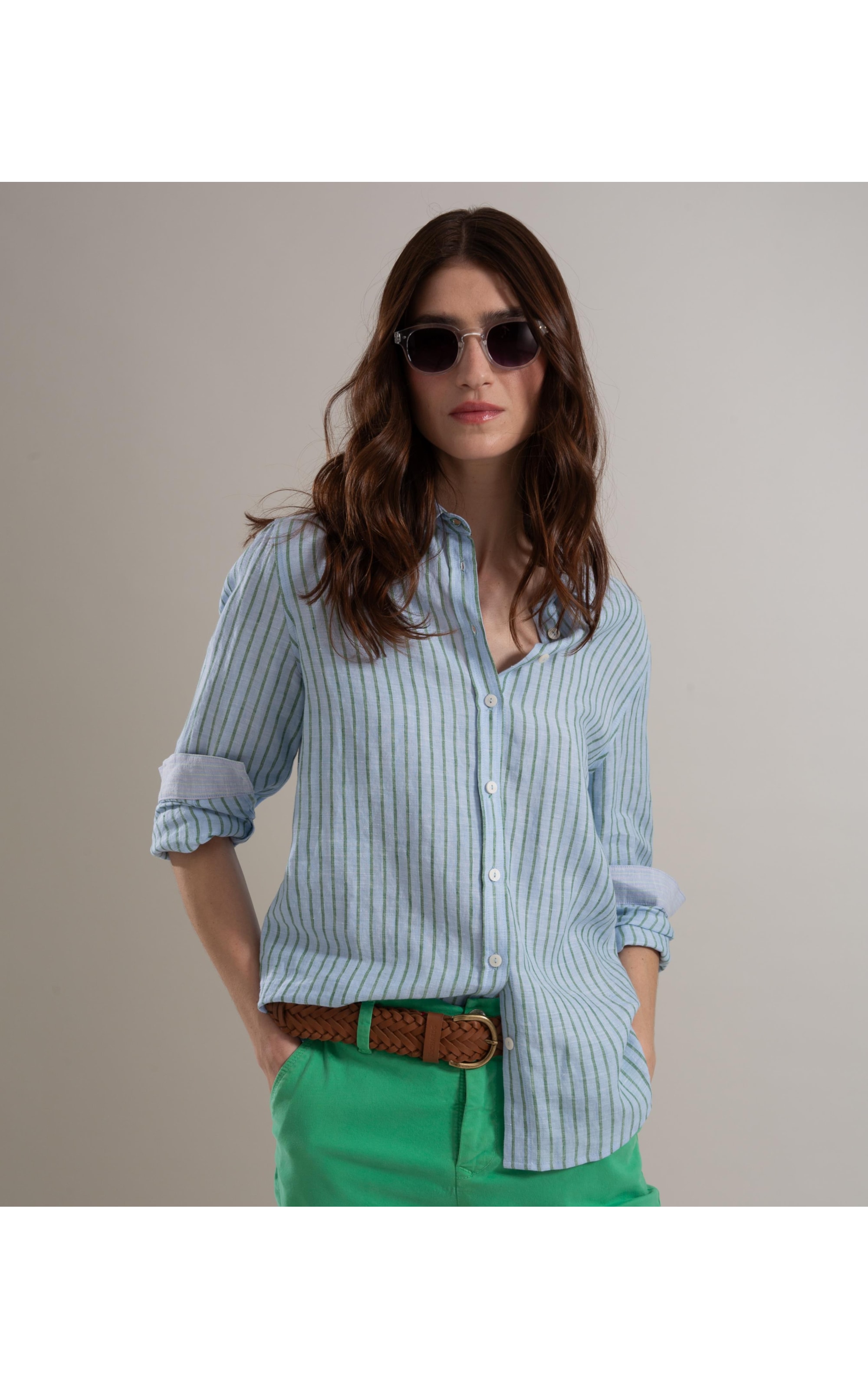 Camisa  Puro Linho Sardenha Stripes Verano Azul Bic
