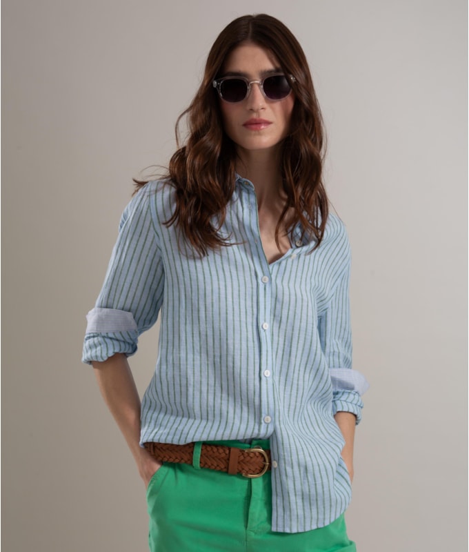 Camisa  Puro Linho Sardenha Stripes Verano Azul Bic
