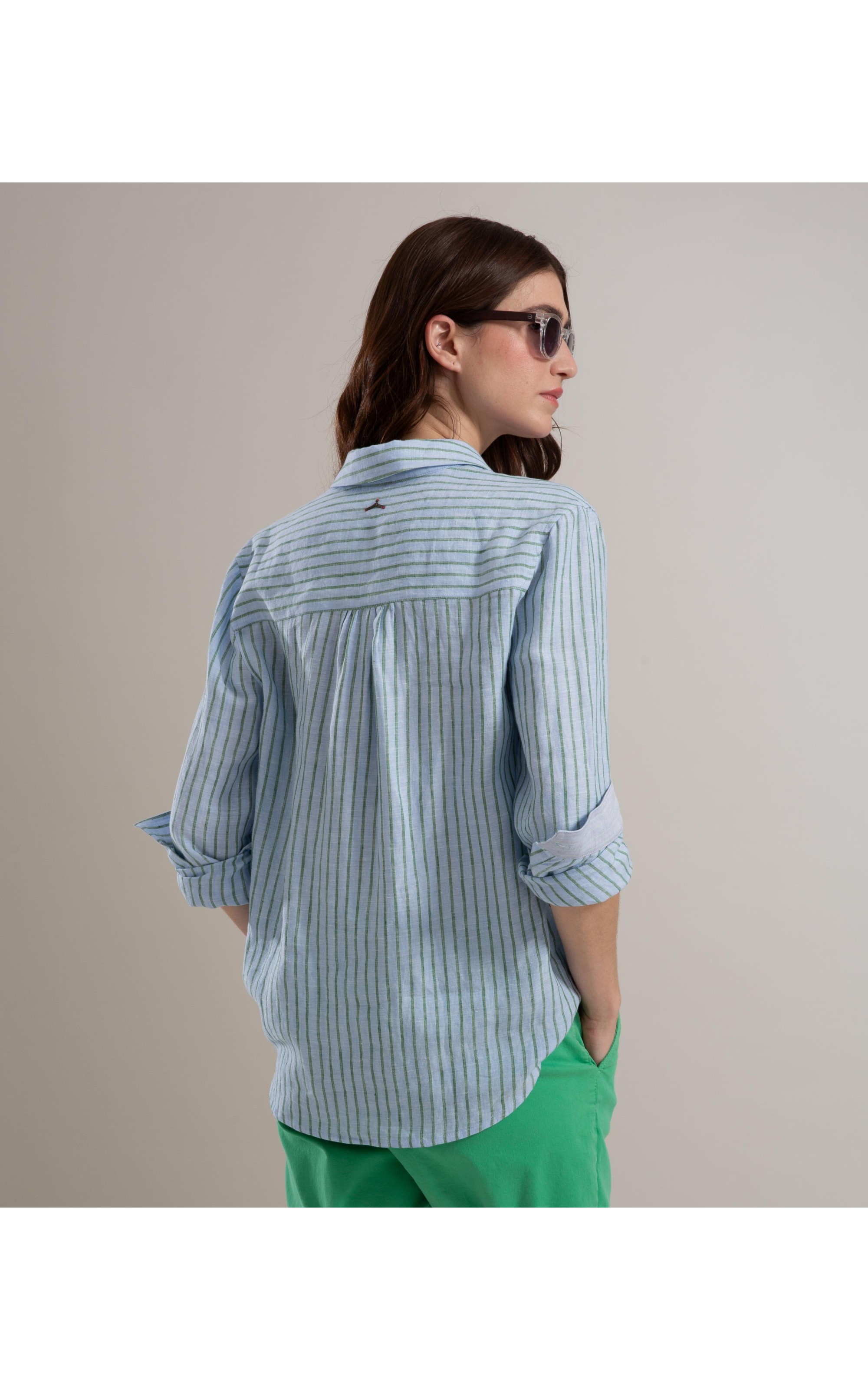 Camisa  Puro Linho Sardenha Stripes Verano Azul Bic