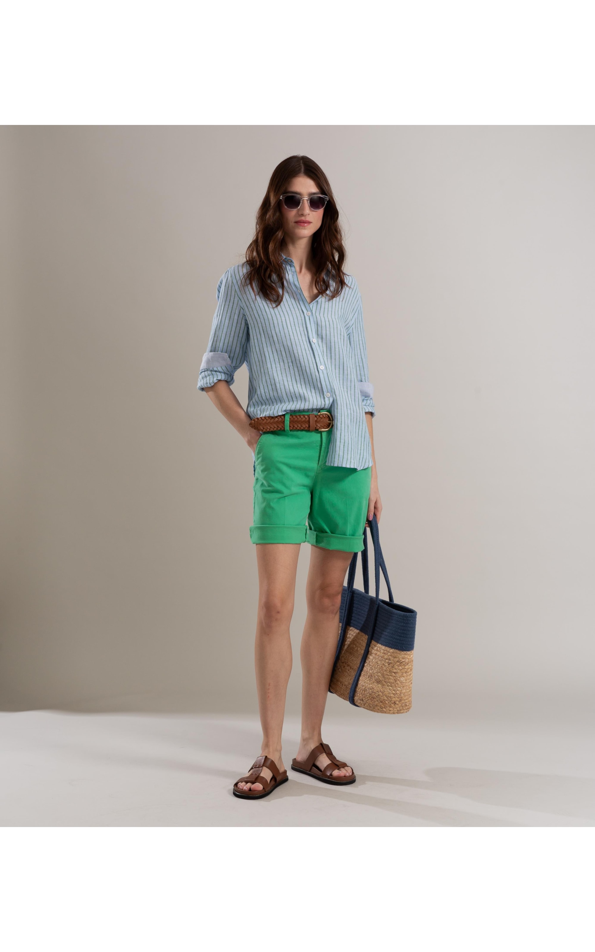Camisa  Puro Linho Sardenha Stripes Verano Azul Bic