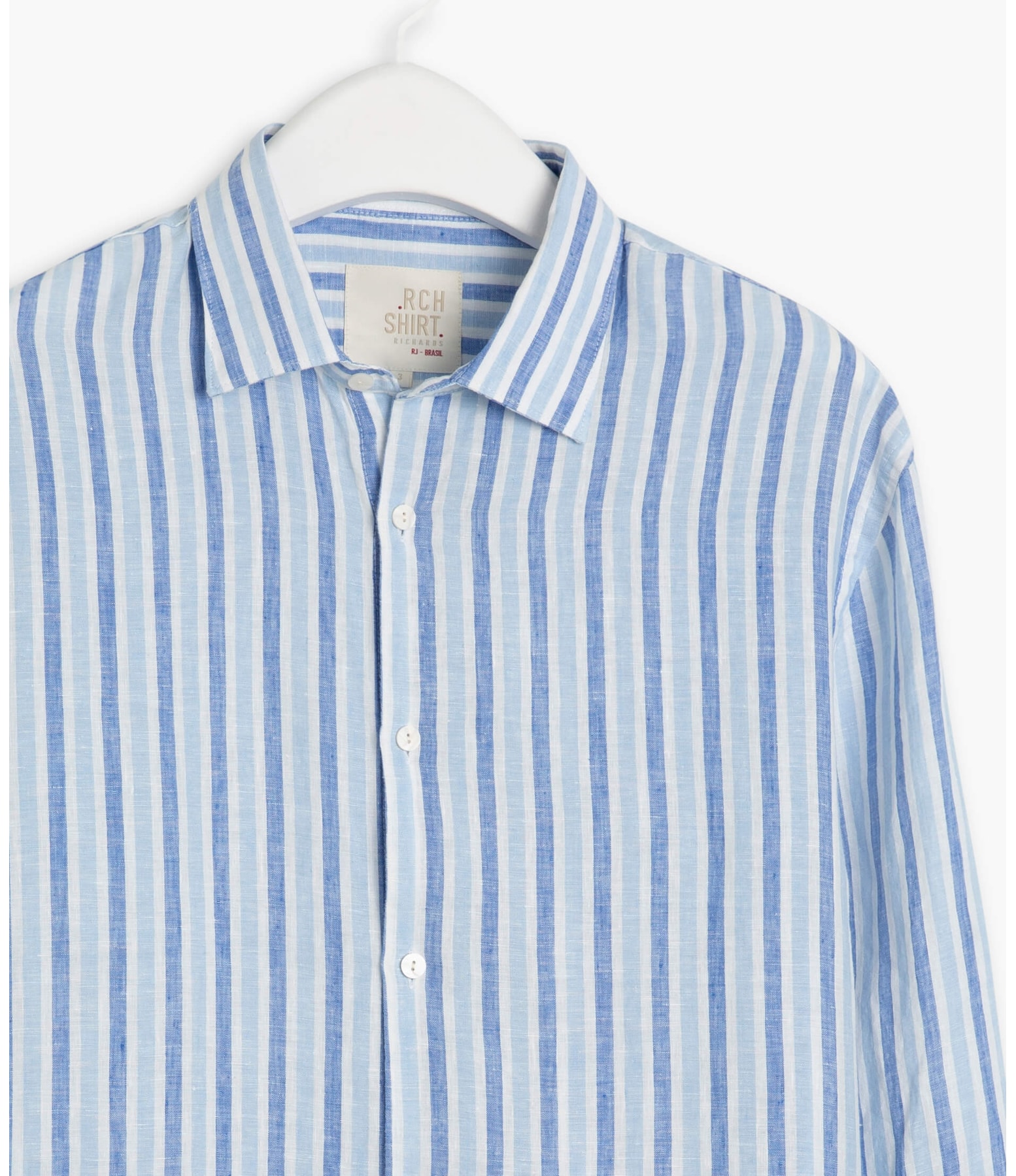 Camisa  Puro Linho Theo  Ml Azul Bic
