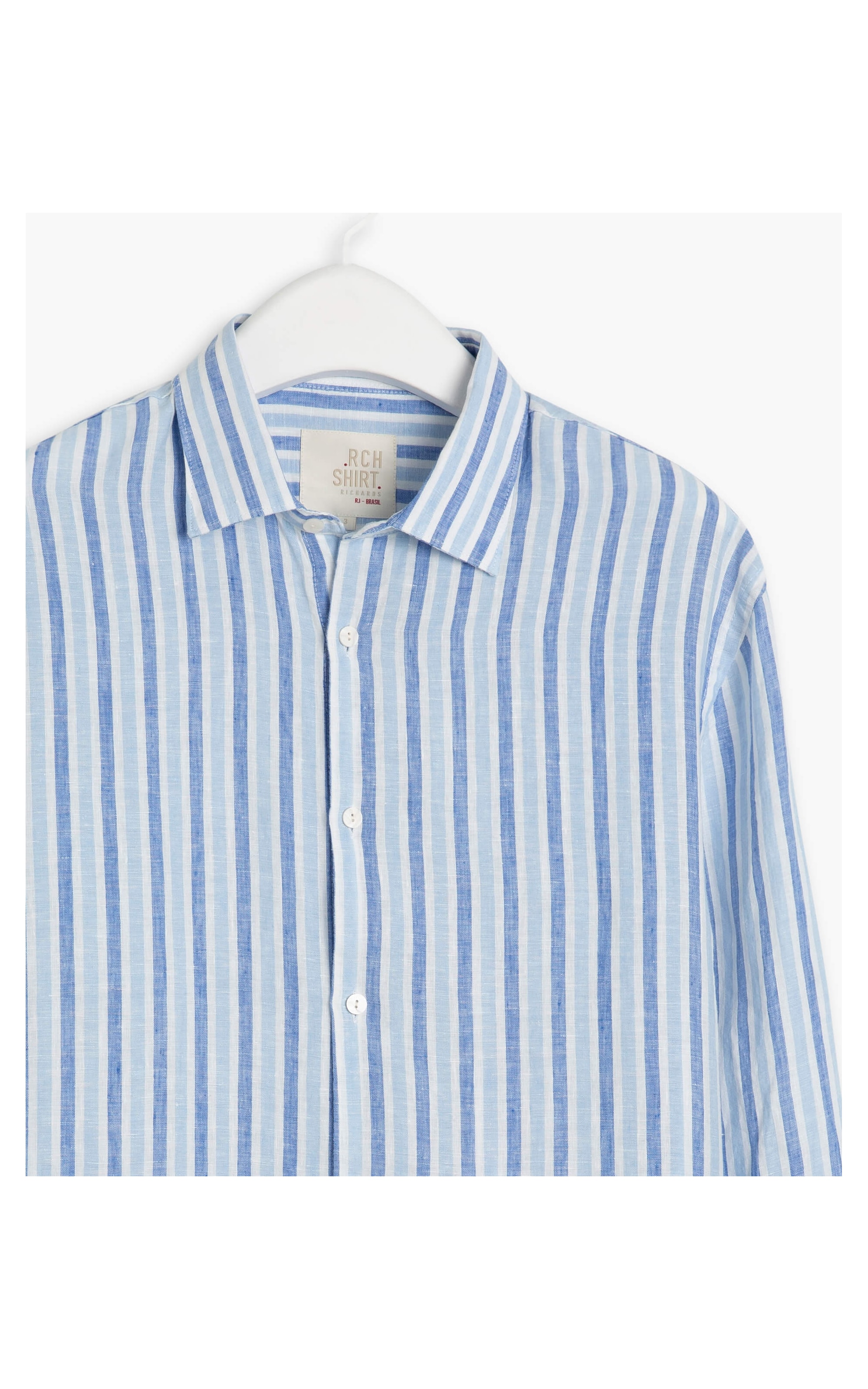 Camisa  Puro Linho Theo  Ml Azul Bic