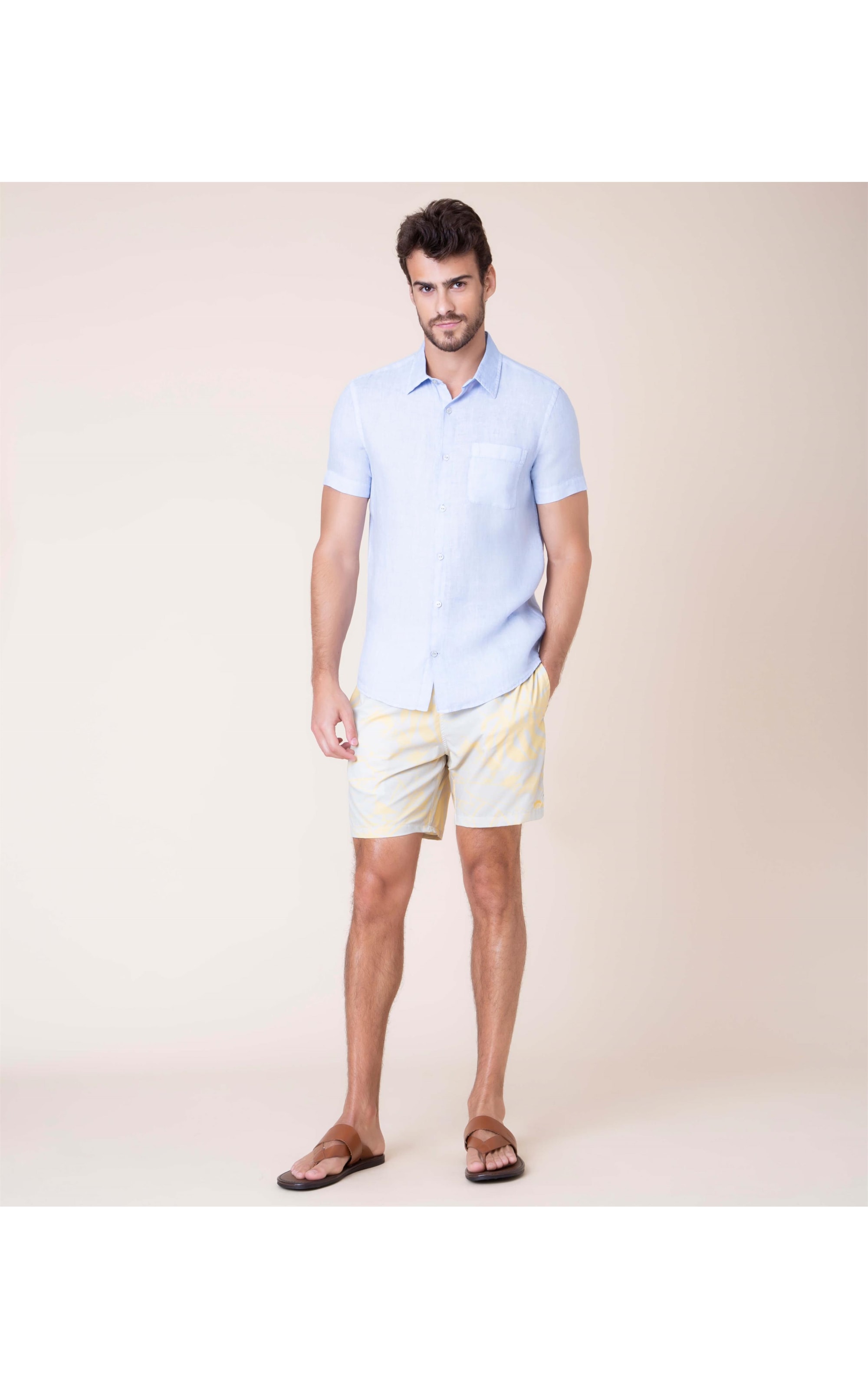 Camisa  Puro Linho  Tinturada Azul Claro