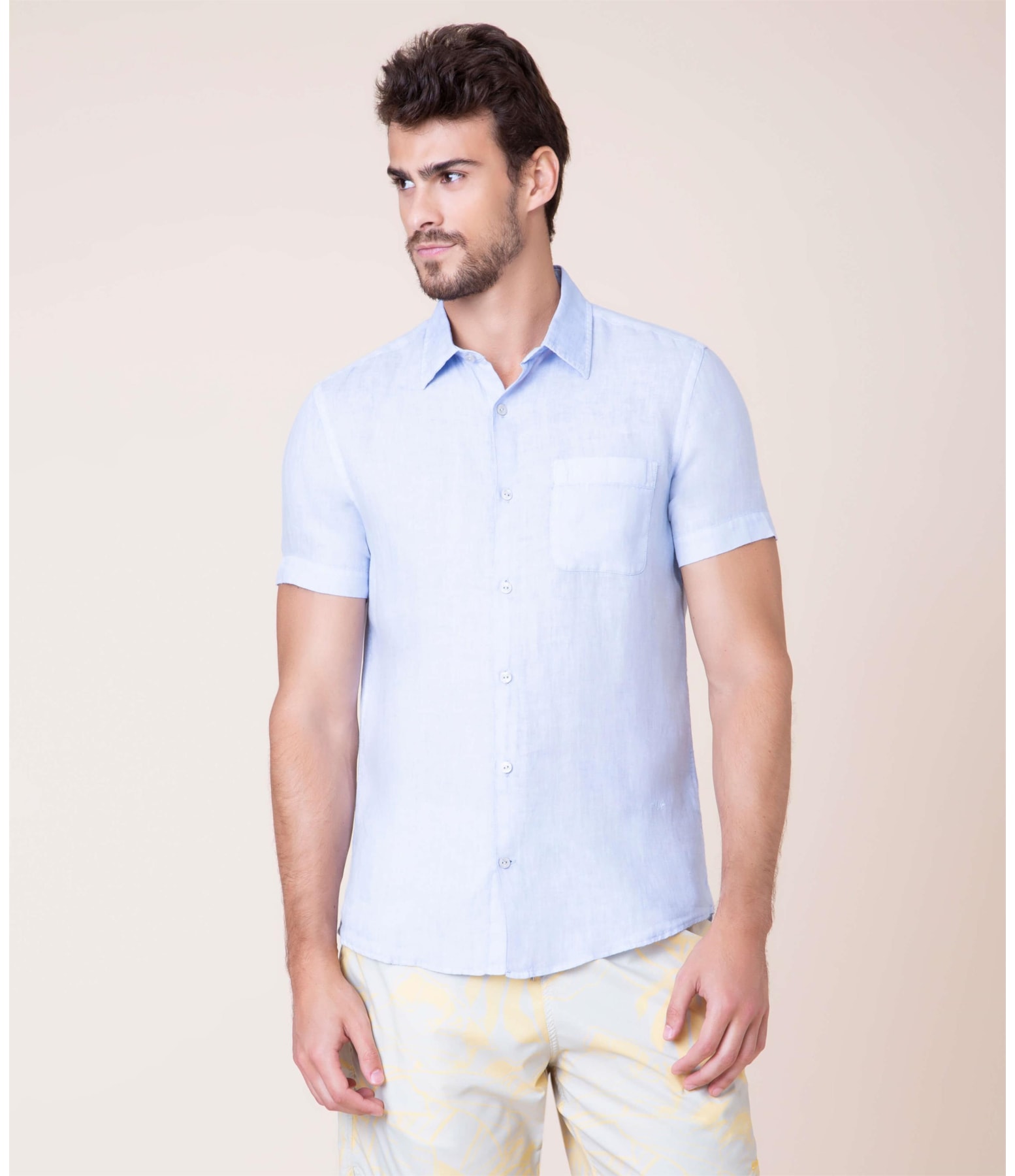 Camisa  Puro Linho  Tinturada Azul Claro