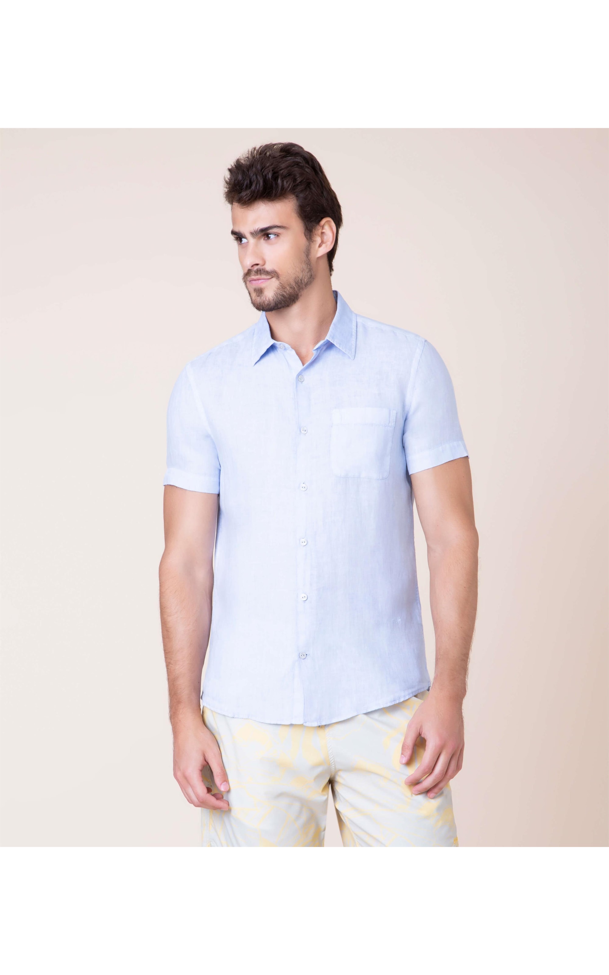 Camisa  Puro Linho  Tinturada Azul Claro