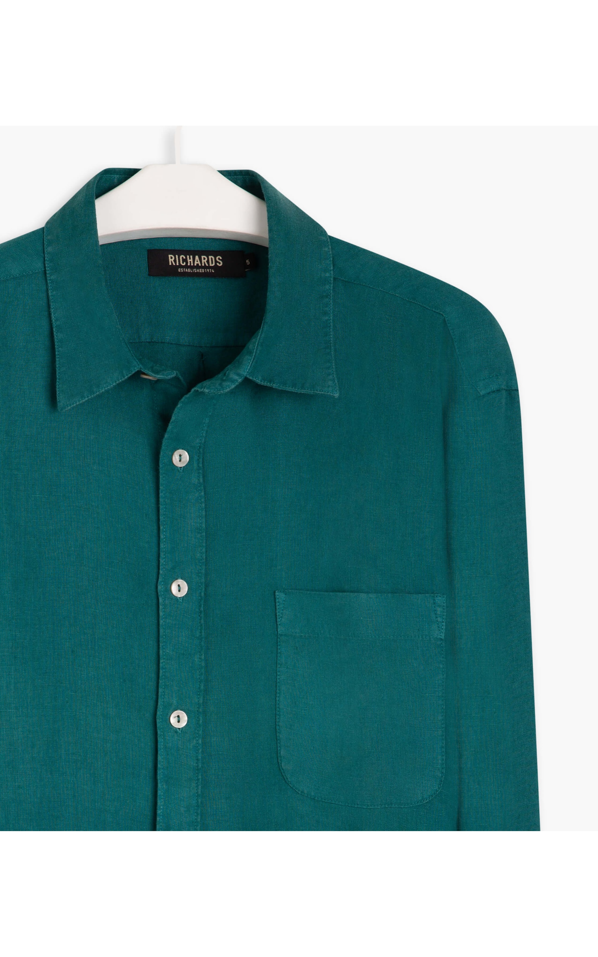 Camisa Puro Linho Tinturada  Lisa Ml Verde Escuro