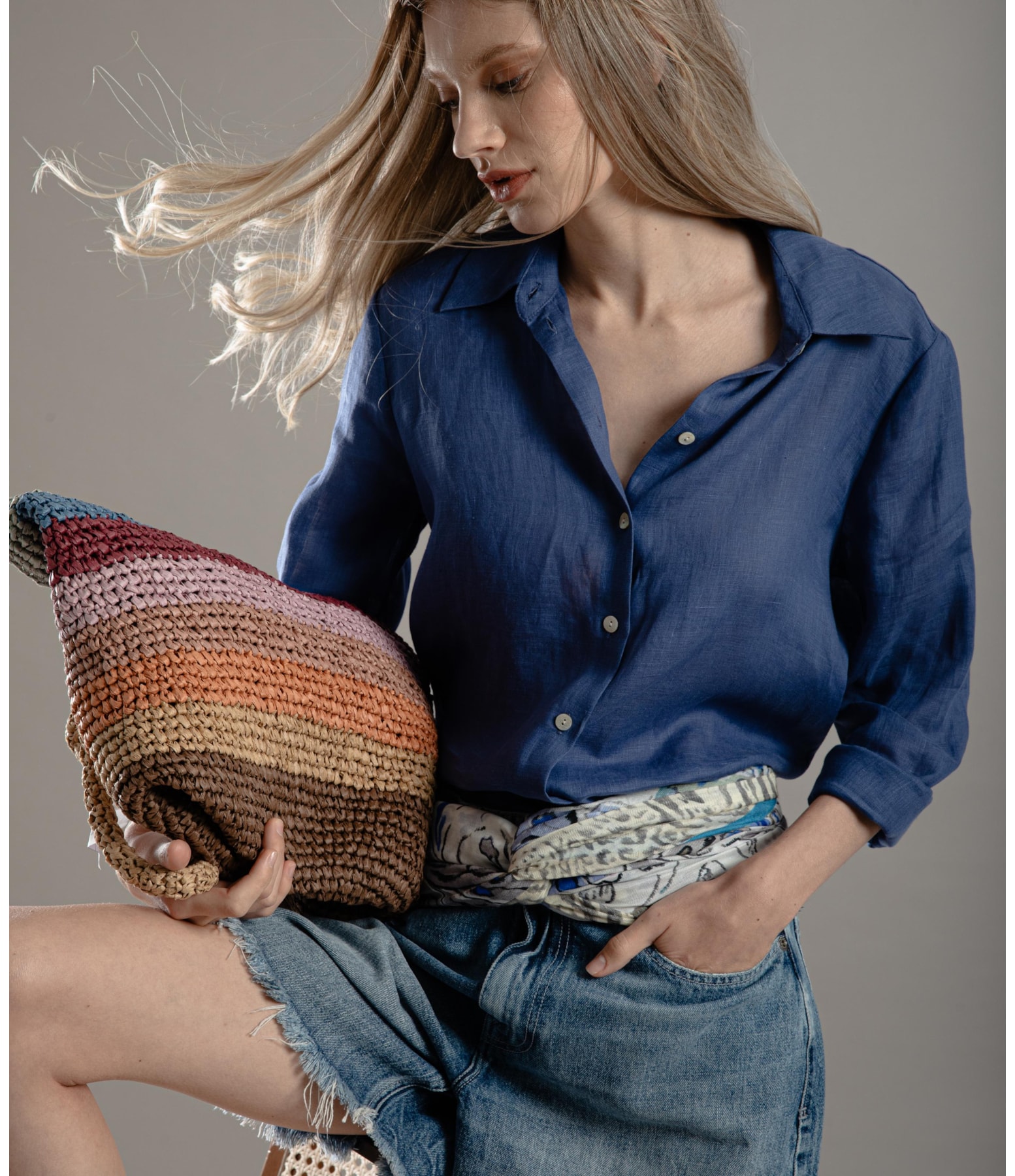 Camisa  Puro Linho Tokio Azul Jeans