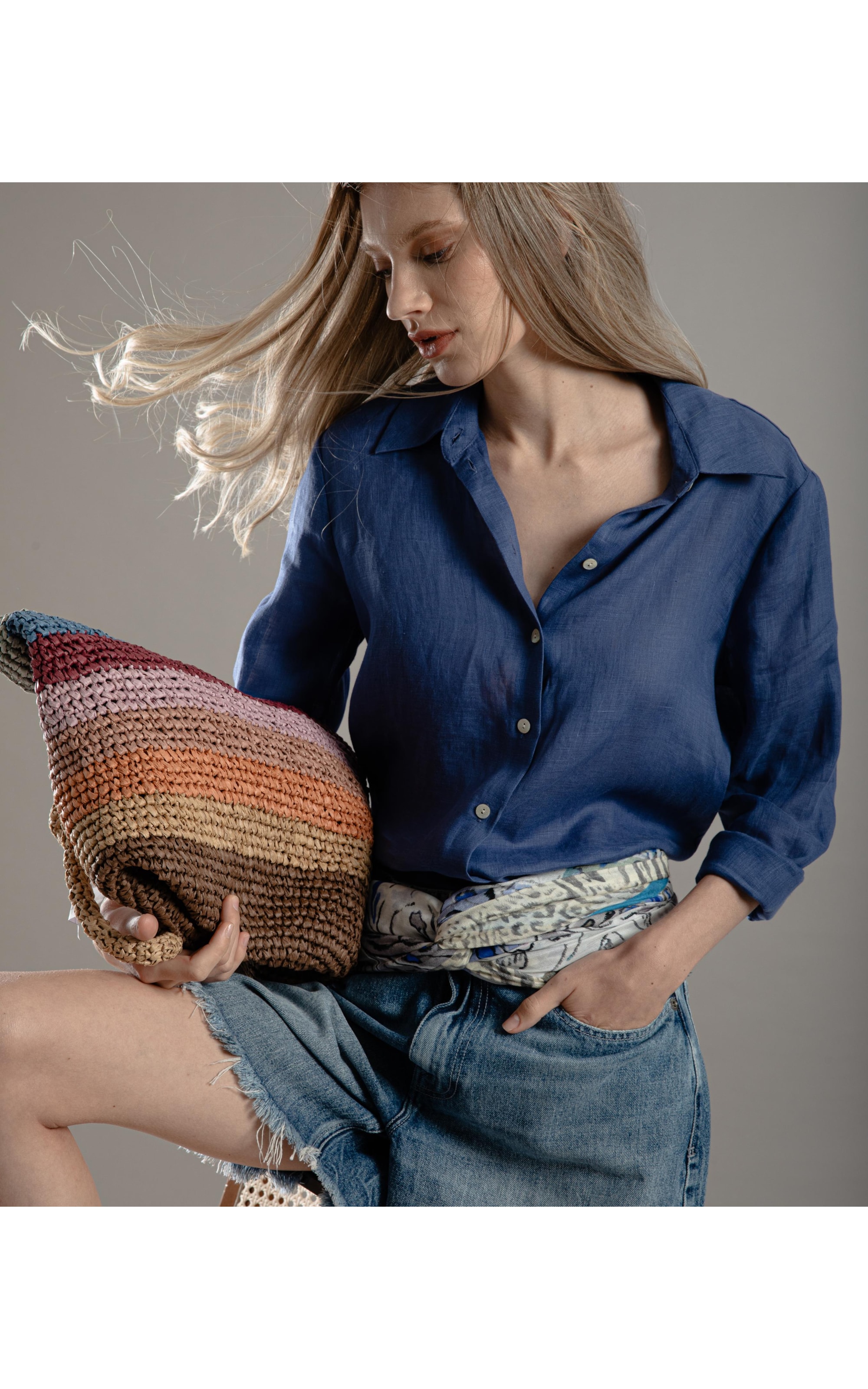 Camisa  Puro Linho Tokio Azul Jeans