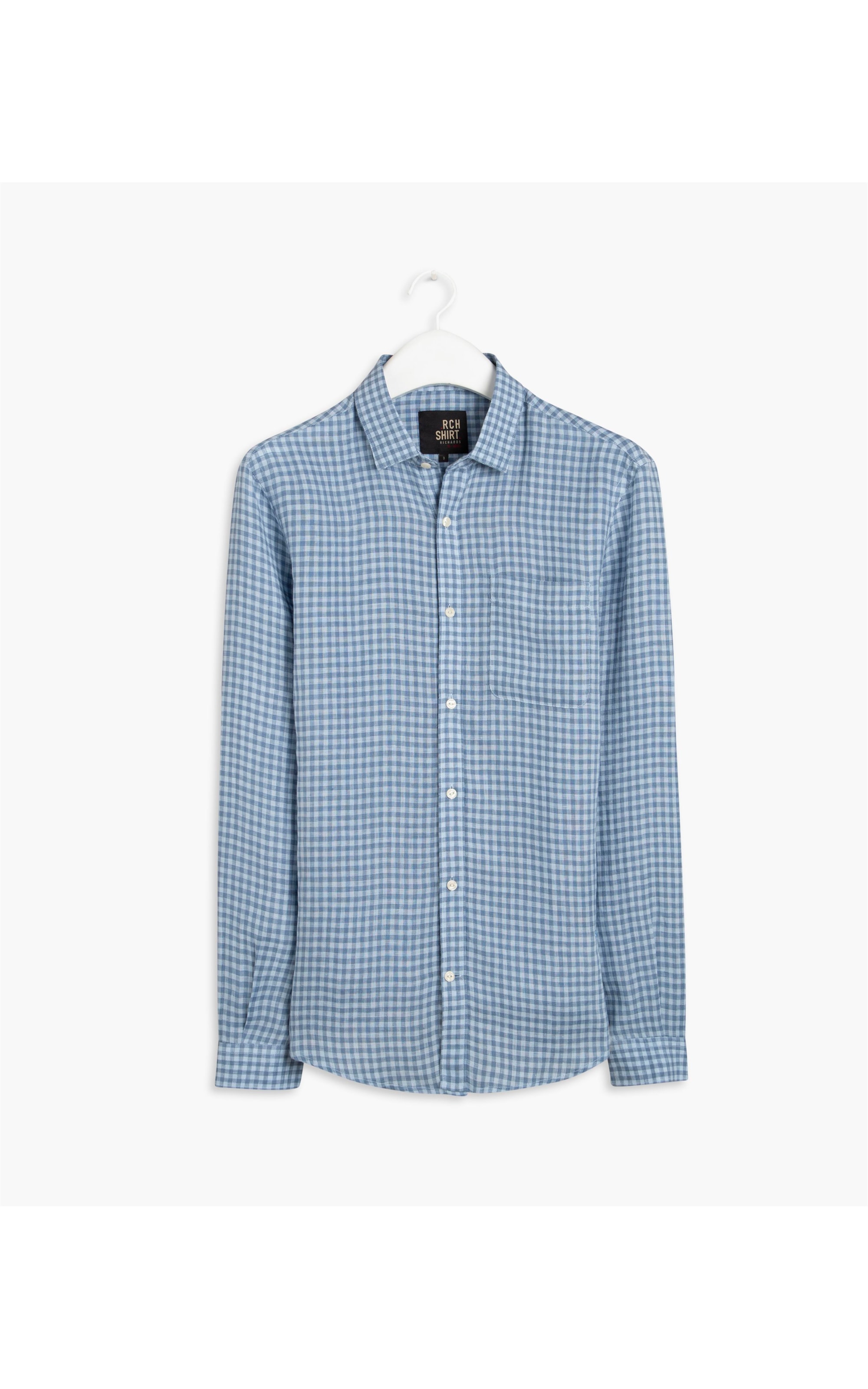 Camisa Puro Linho Tulum Xadrez Ml Azul Cinzentado