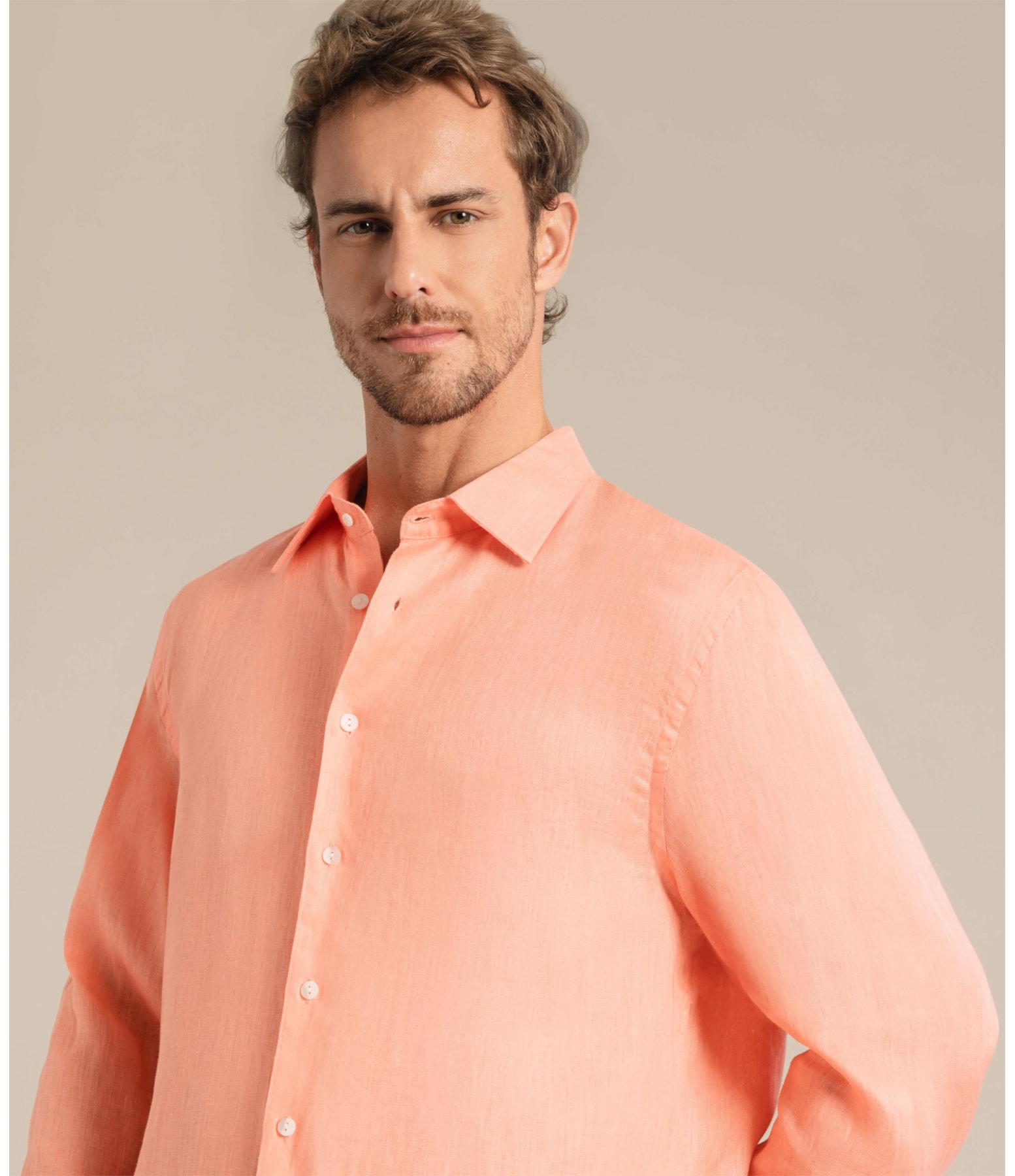 Camisa  Puro Linho  Uni. Goiaba