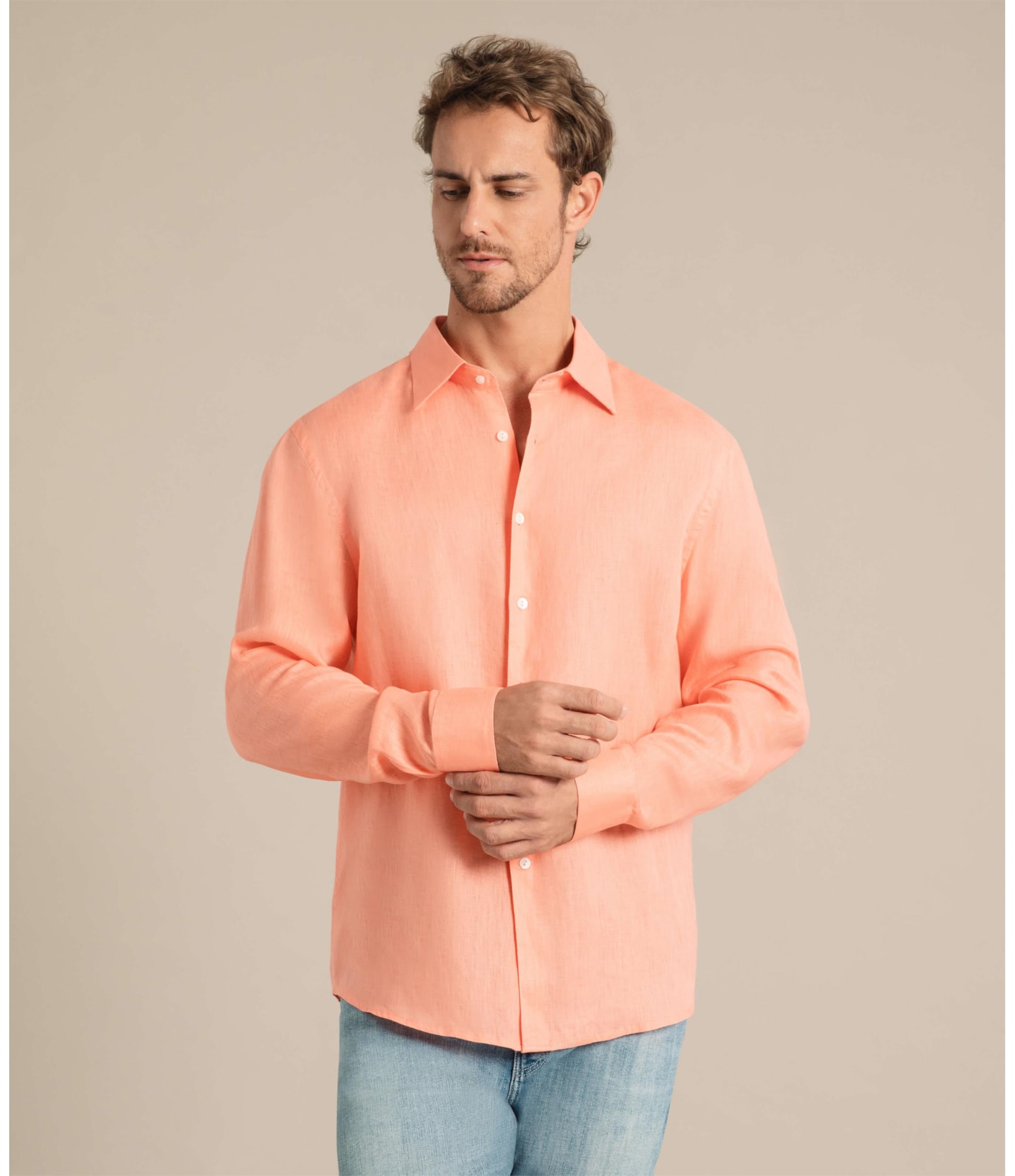 Camisa  Puro Linho  Uni. Goiaba