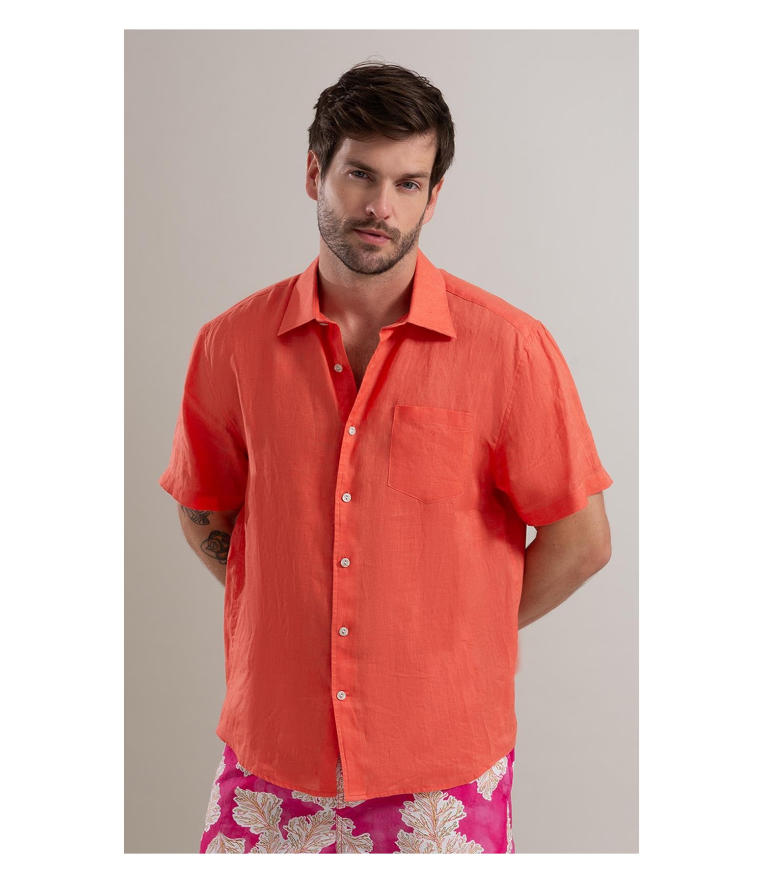 Camisa  Puro Linho  Uni Mc Coral