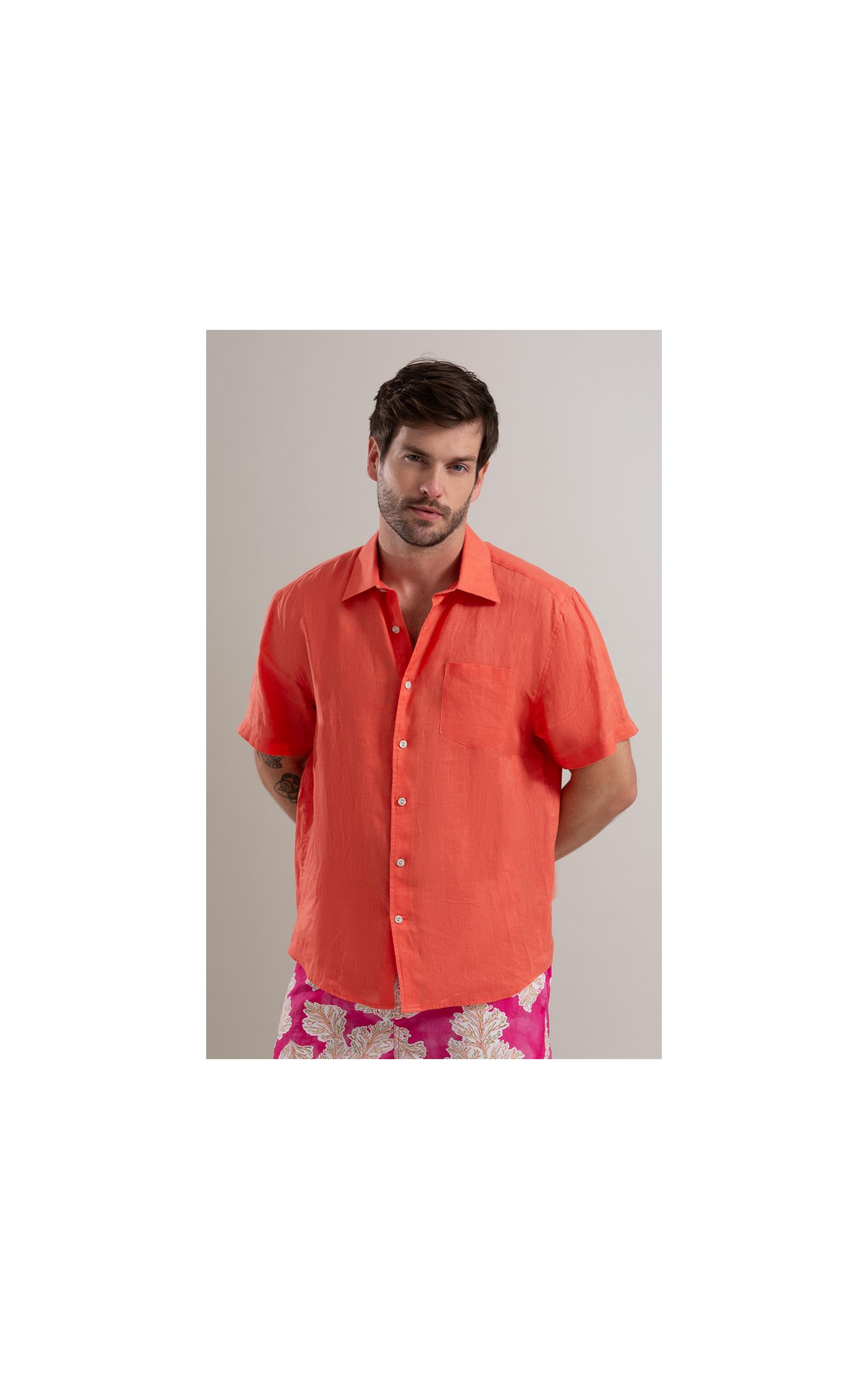 Camisa  Puro Linho  Uni Mc Coral