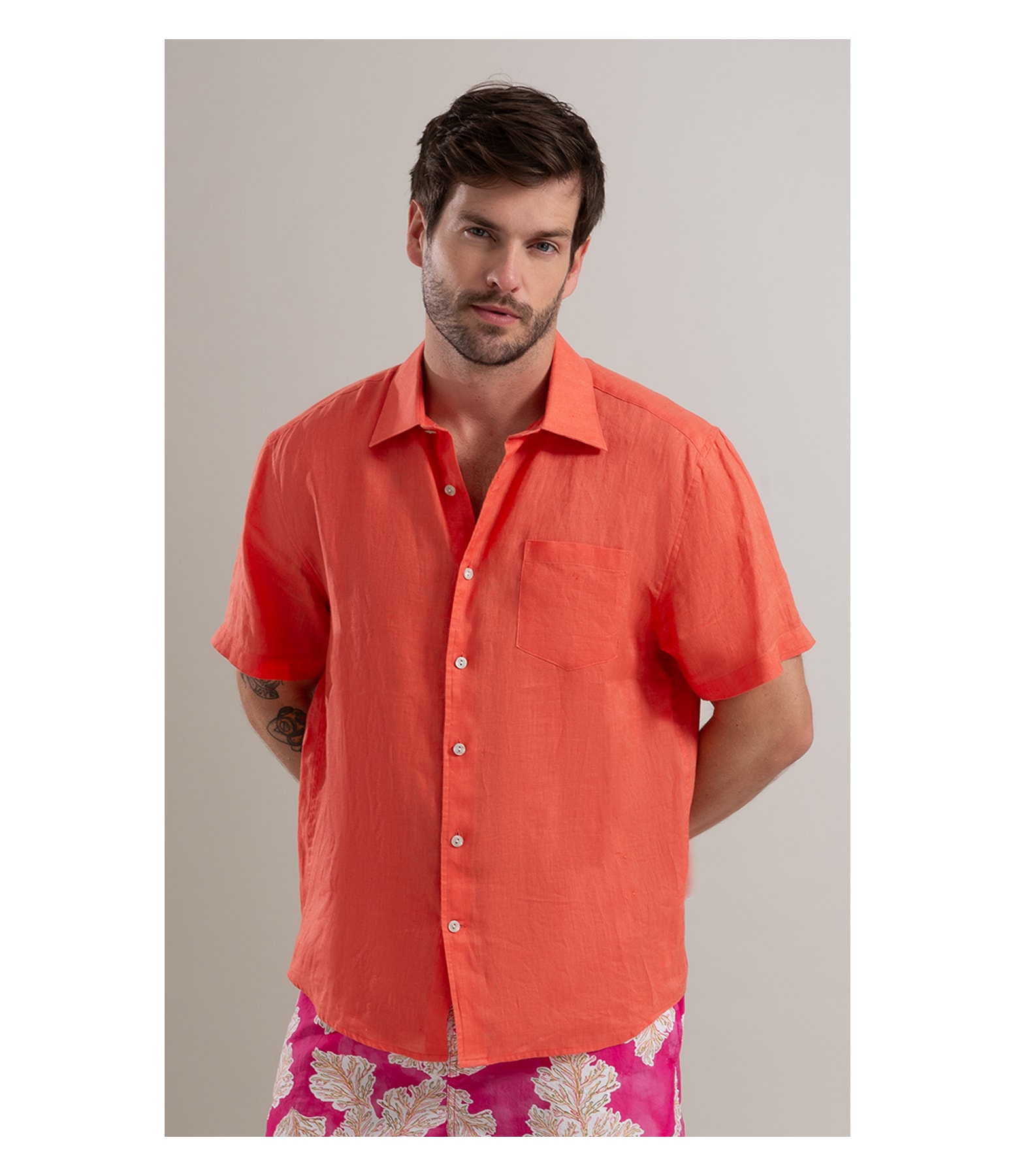 Camisa  Puro Linho  Uni Mc Coral