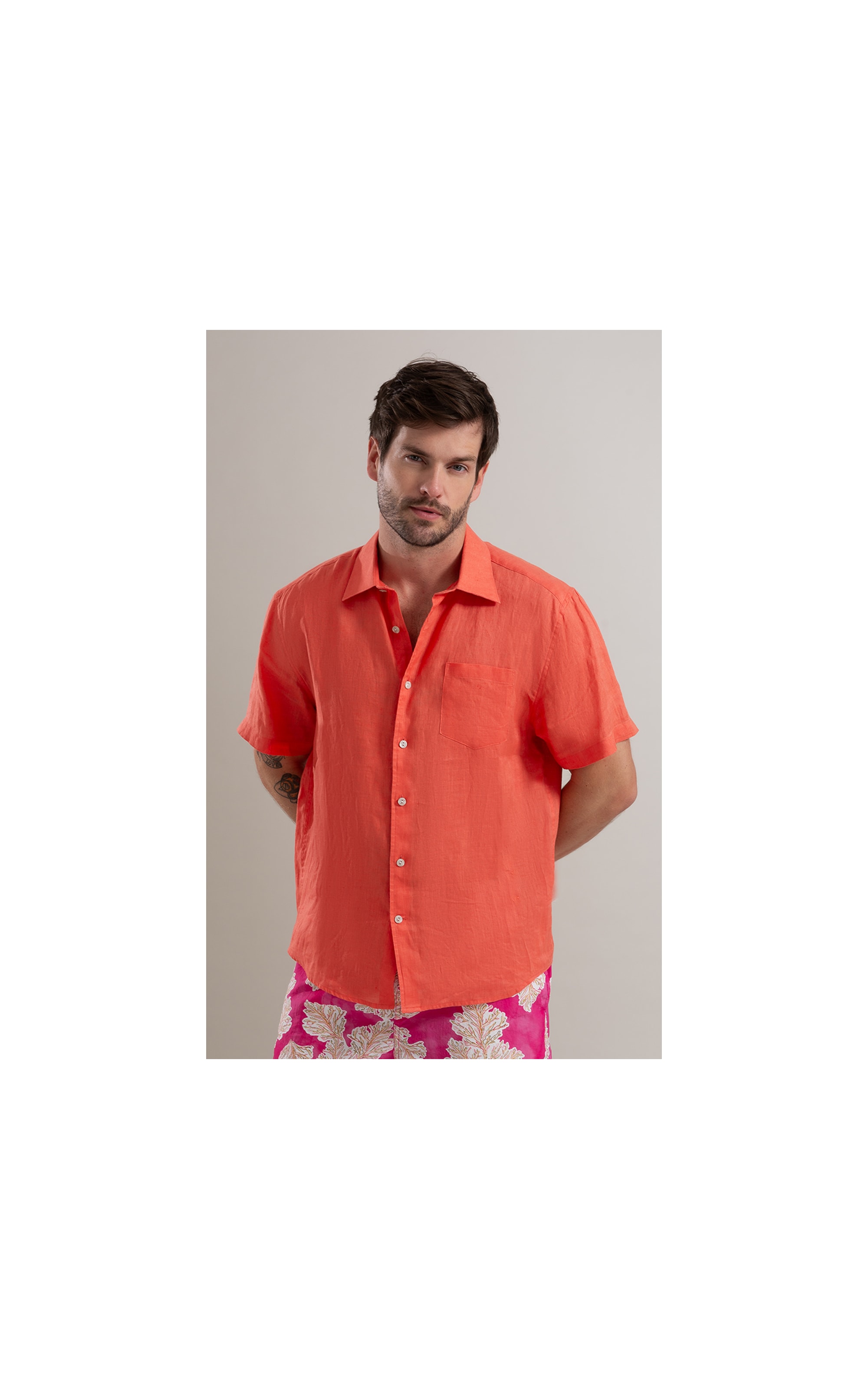 Camisa  Puro Linho  Uni Mc Coral