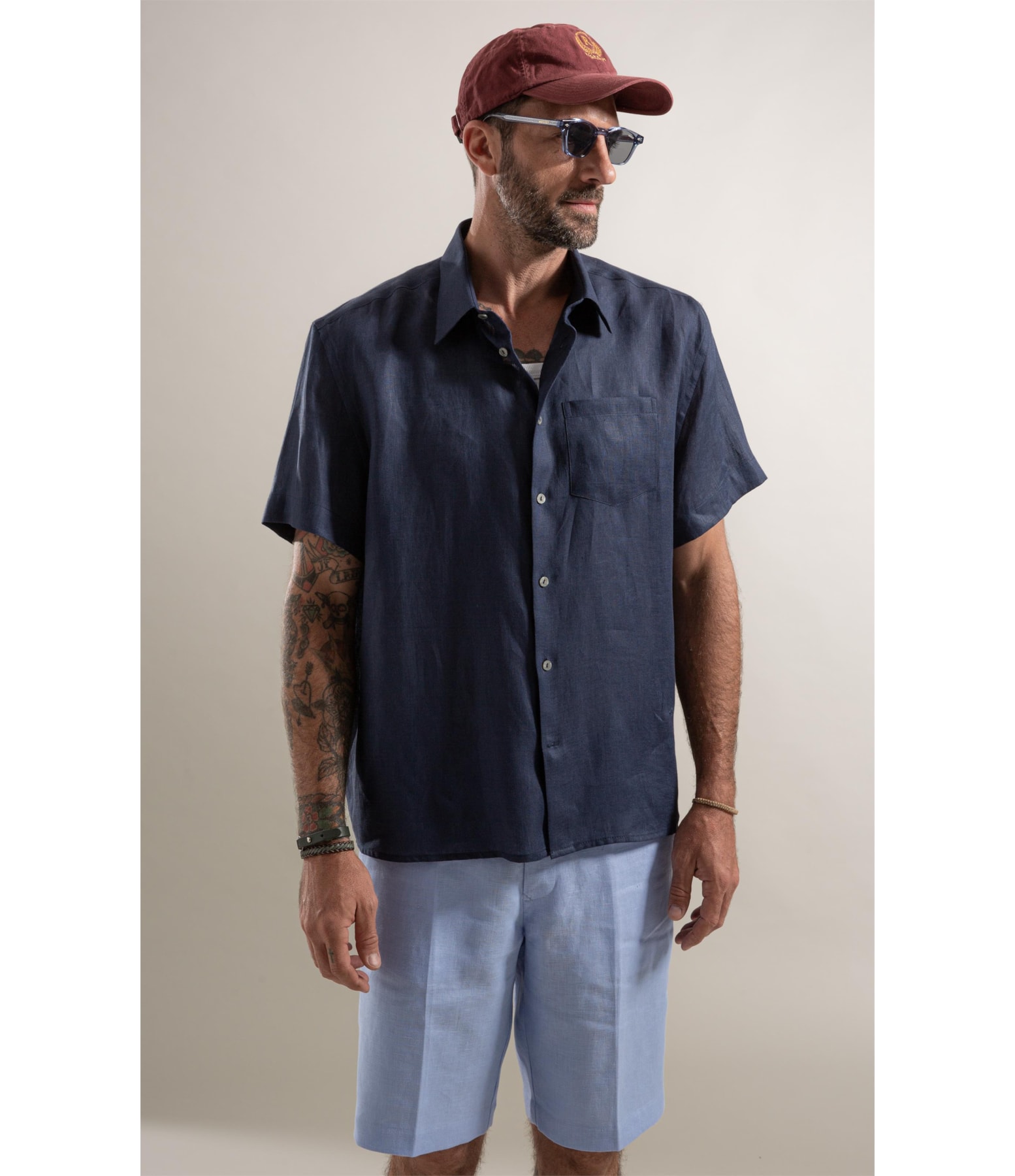 Camisa  Puro Linho  Uni Mc  Dark Navy