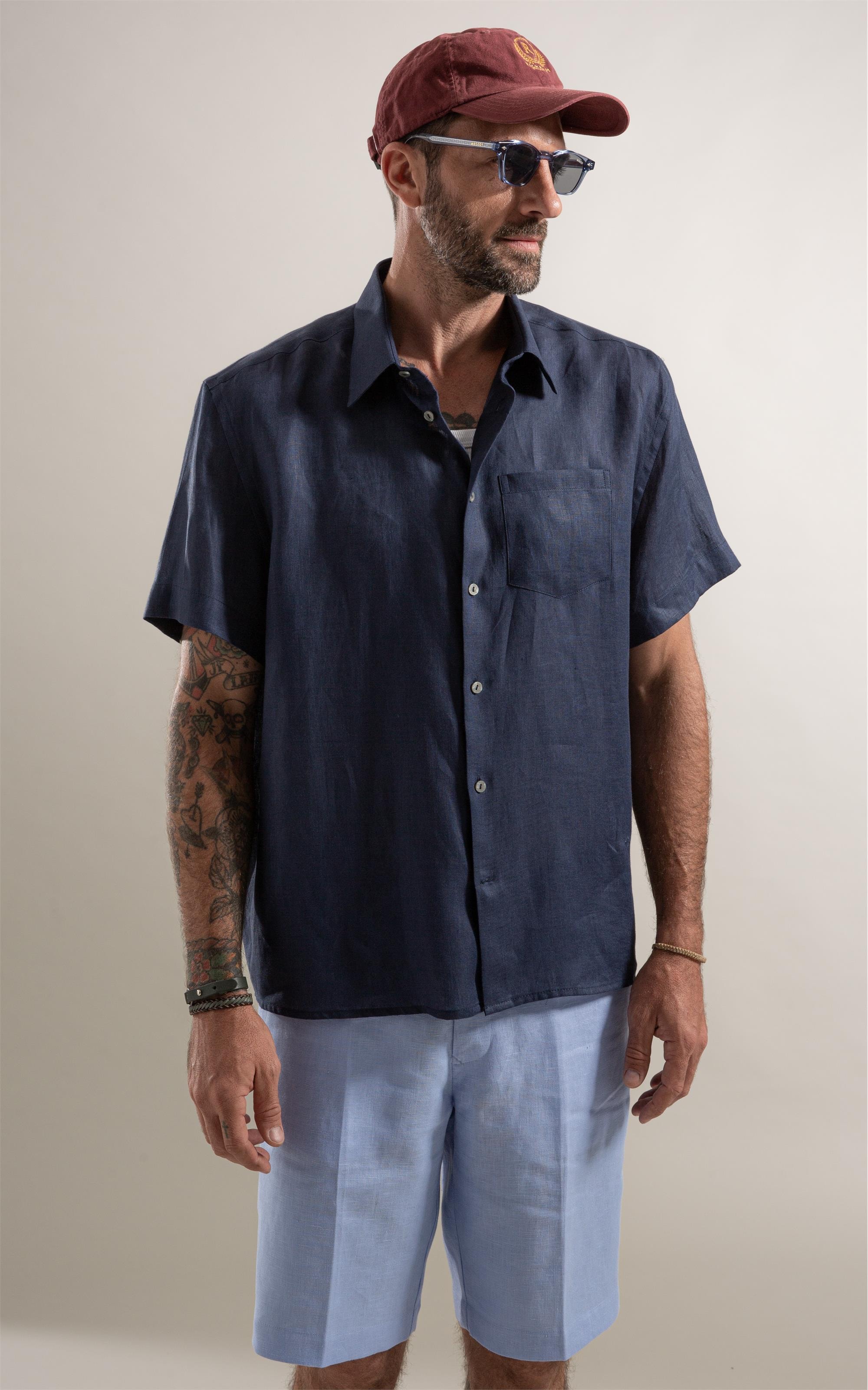 Camisa  Puro Linho  Uni Mc  Dark Navy