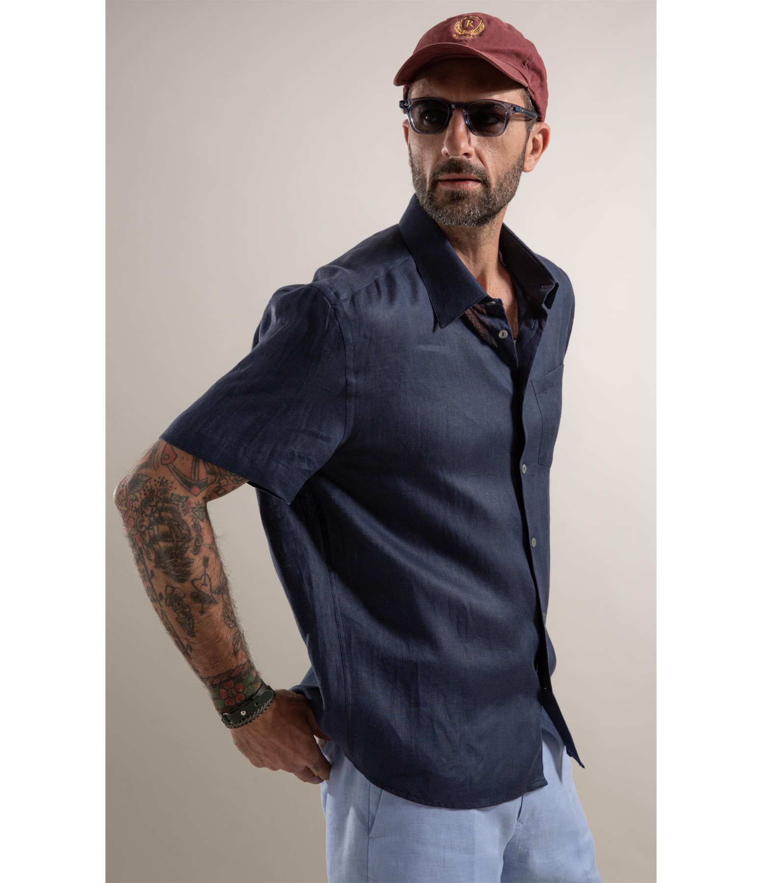Camisa  Puro Linho  Uni Mc  Dark Navy