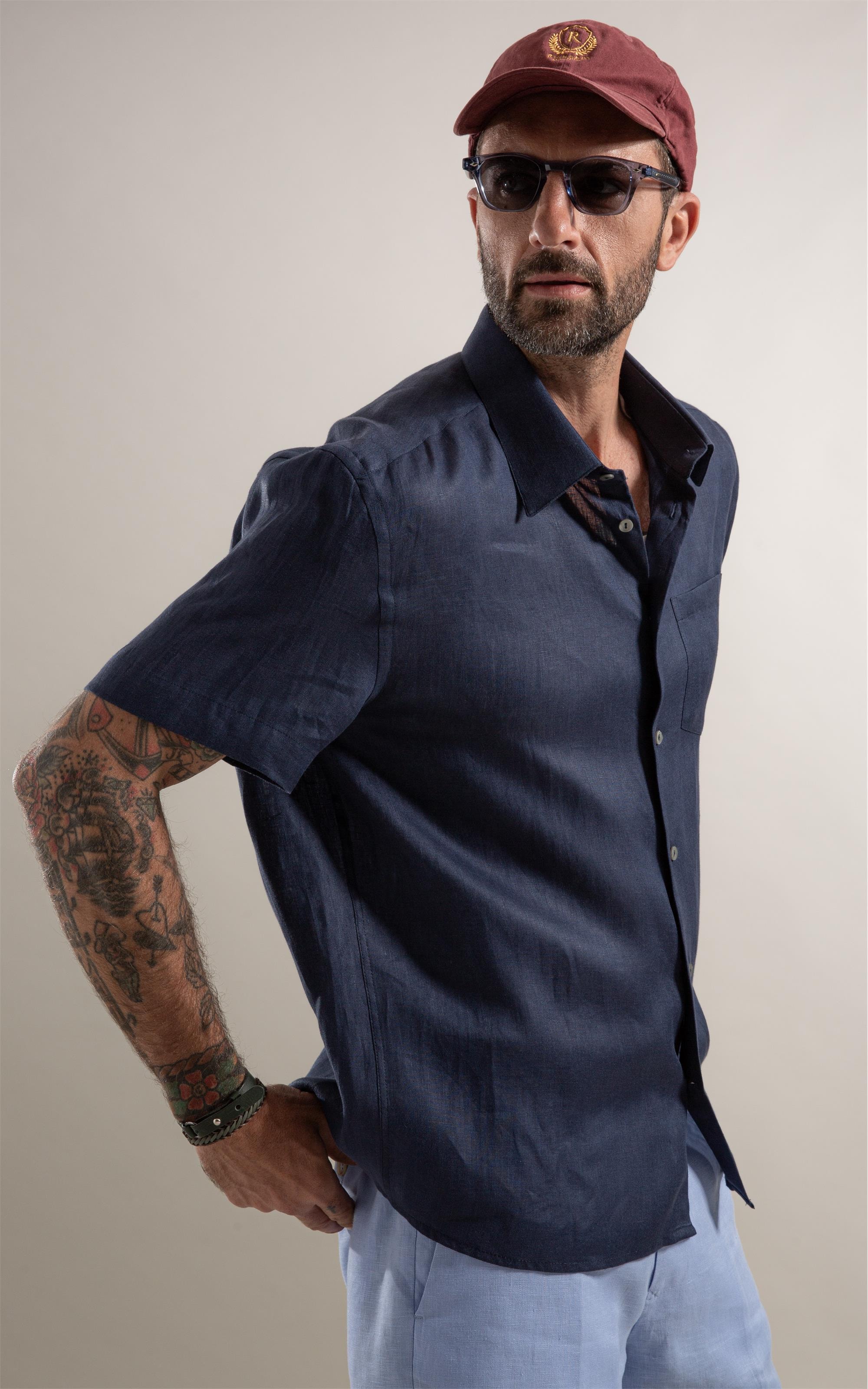 Camisa  Puro Linho  Uni Mc  Dark Navy