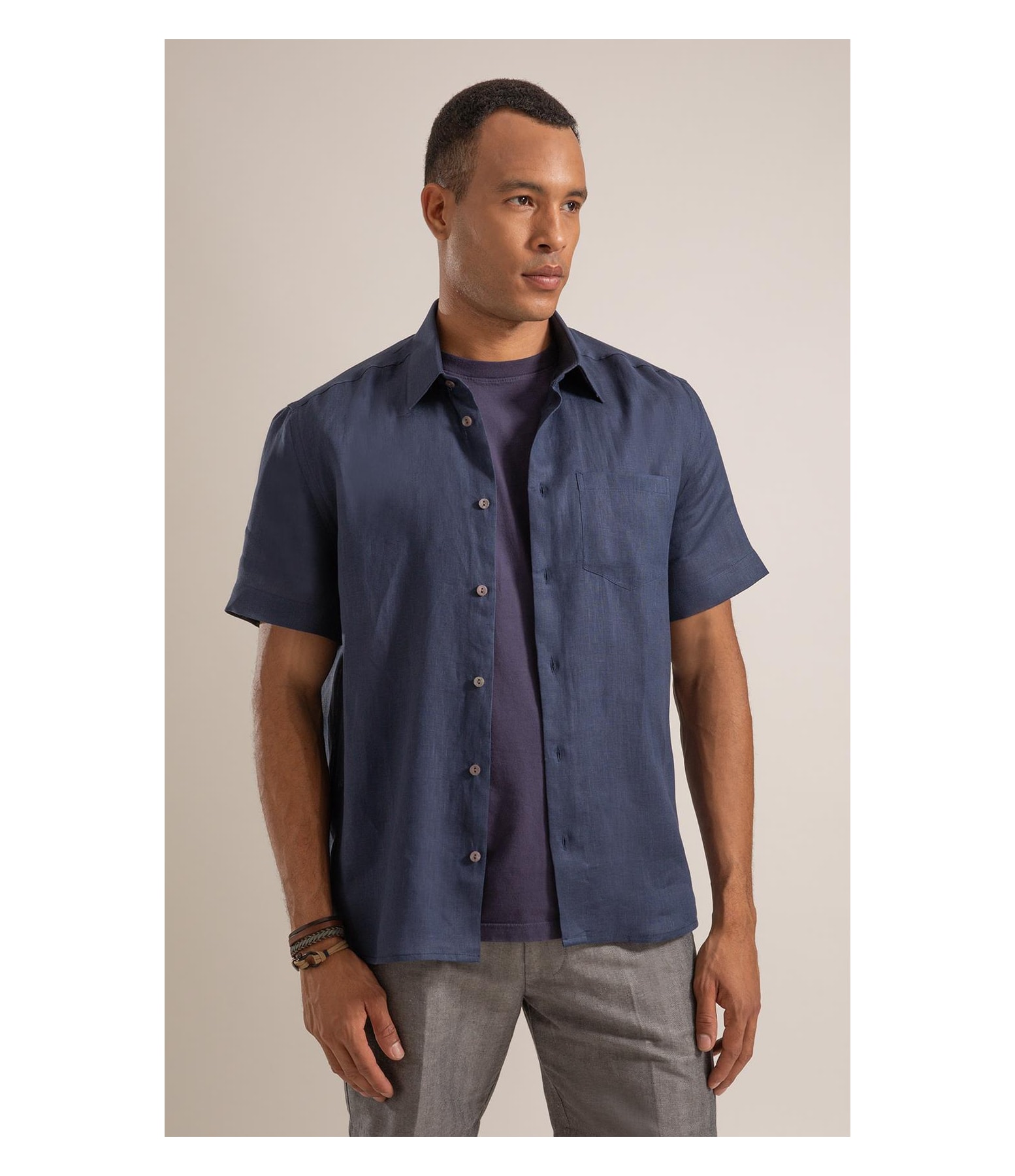 Camisa Puro Linho  Uni Mc Dark Navy