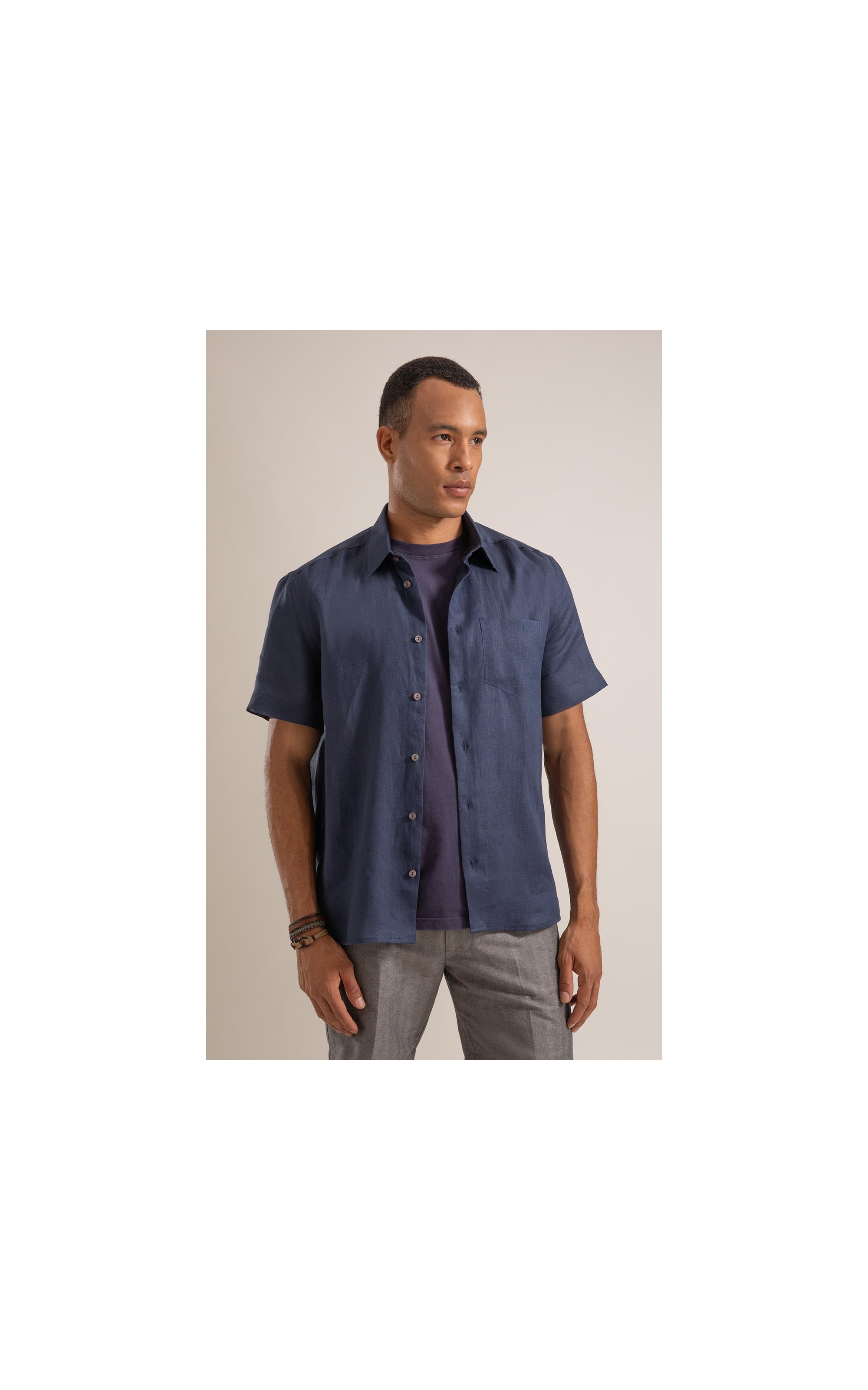 Camisa Puro Linho  Uni Mc Dark Navy