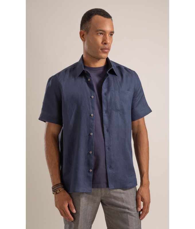 Camisa Puro Linho  Uni Mc Dark Navy