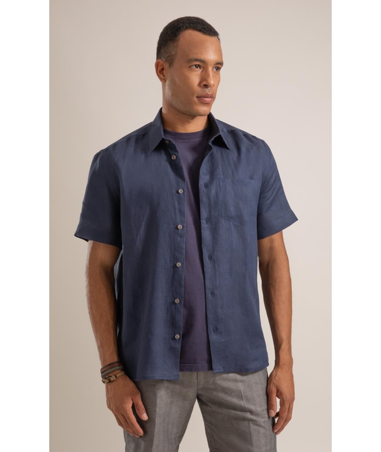 Camisa Puro Linho  Uni Mc Dark Navy