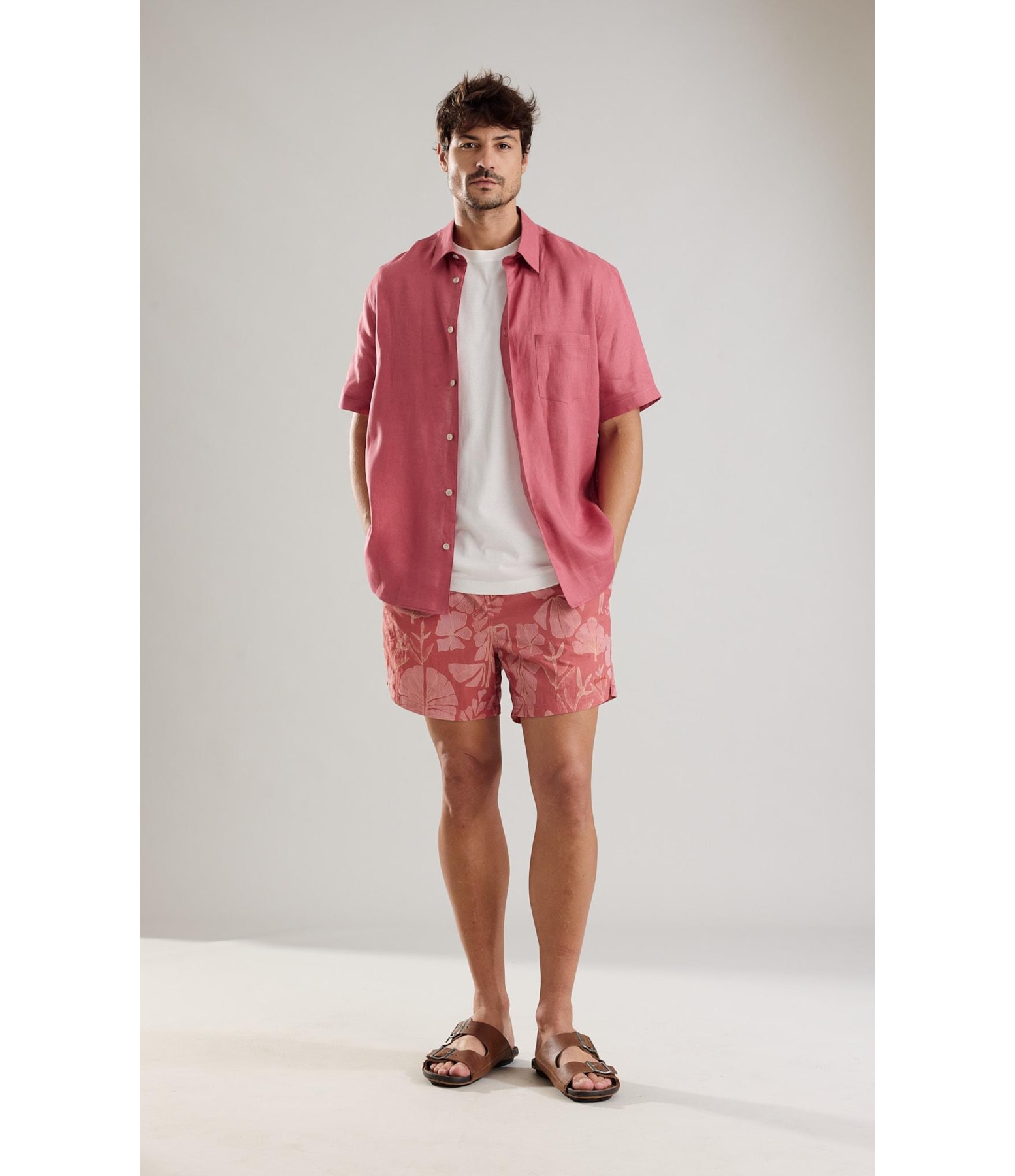 Camisa Puro Linho  Uni Mc Rosa Velho