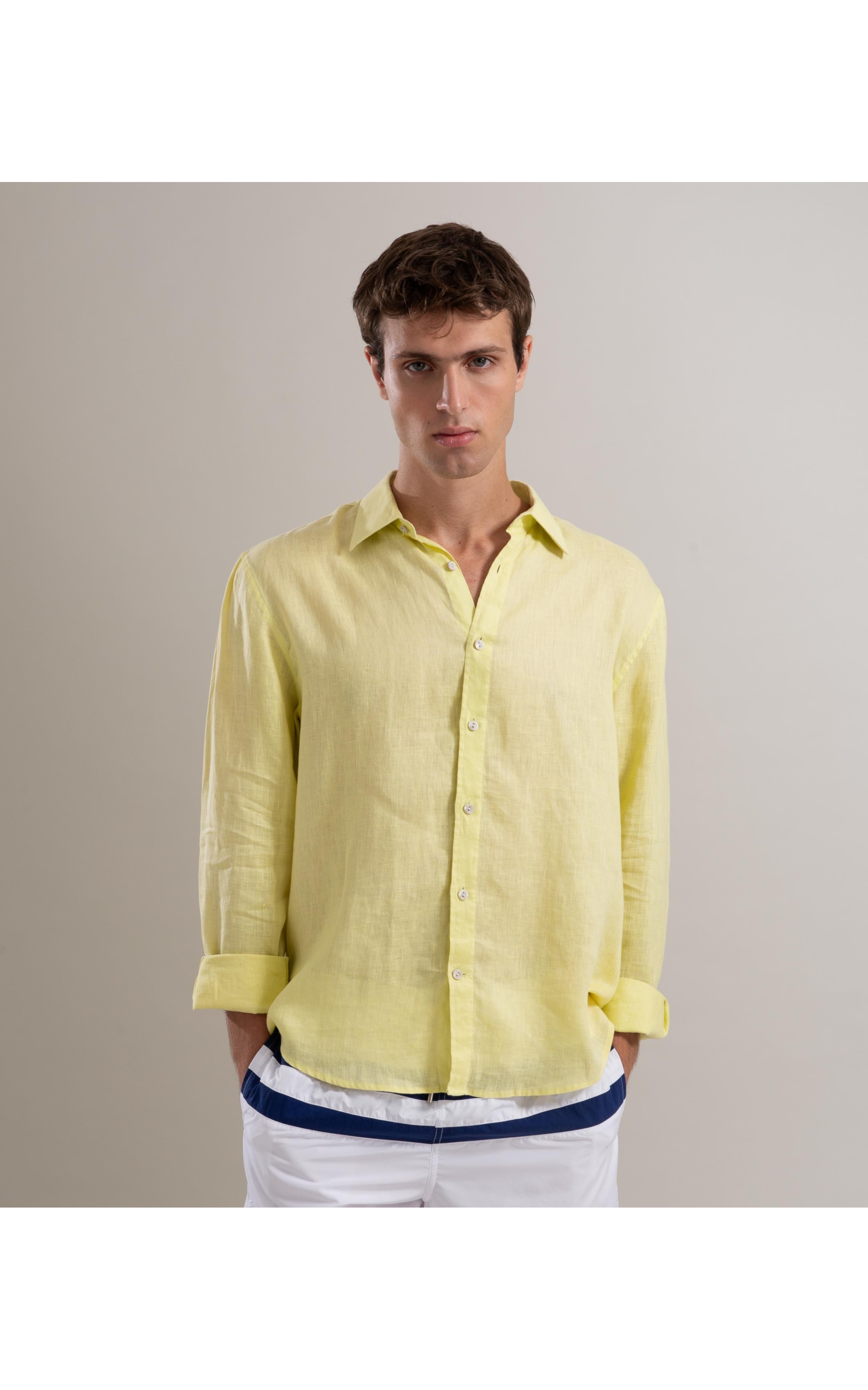 Camisa  Puro Linho  Uni Ml Amarelo