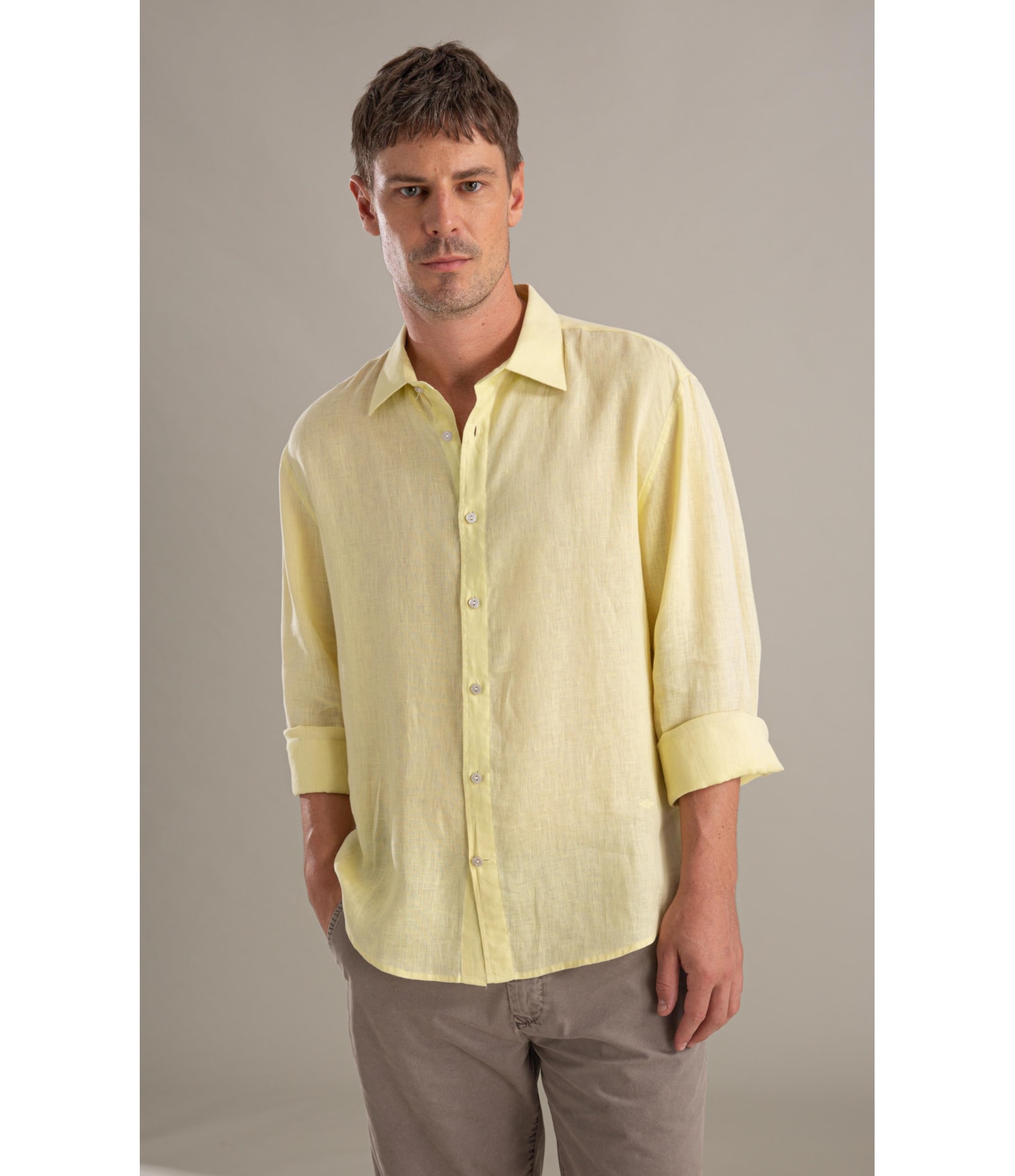 Camisa  Puro Linho  Uni Ml Amarelo