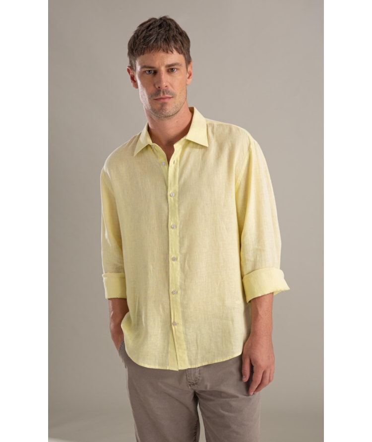 Camisa  Puro Linho  Uni Ml Amarelo