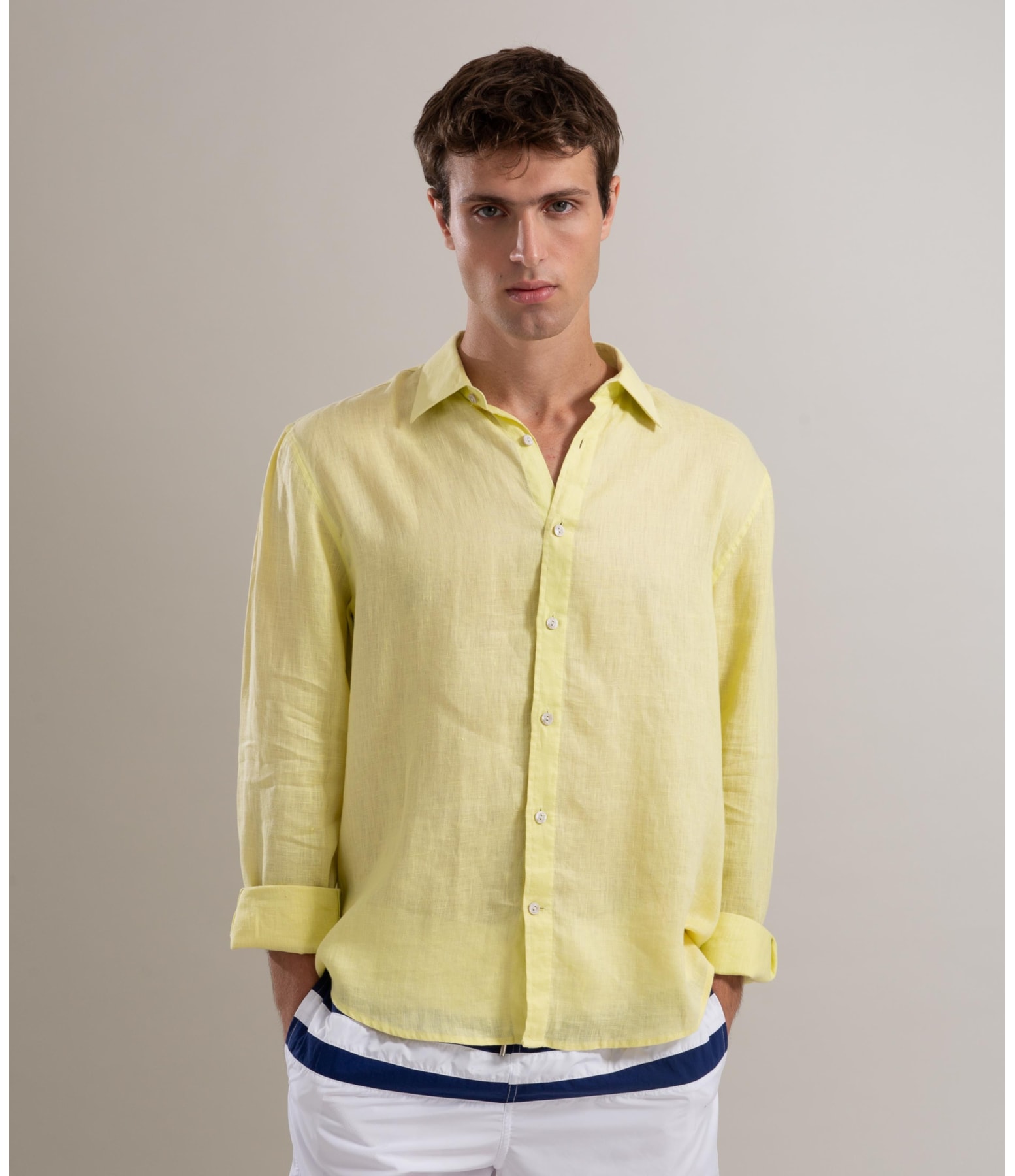 Camisa  Puro Linho  Uni Ml Amarelo l