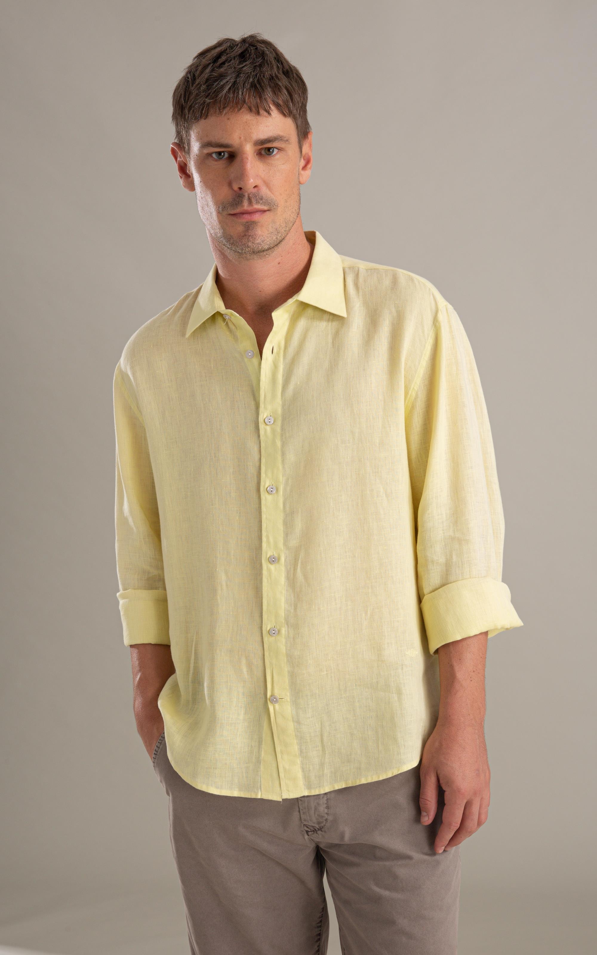 Camisa  Puro Linho  Uni Ml Amarelo l