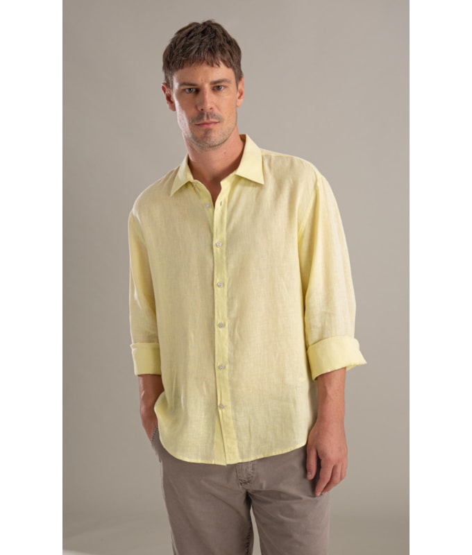 Camisa  Puro Linho  Uni Ml Amarelo l